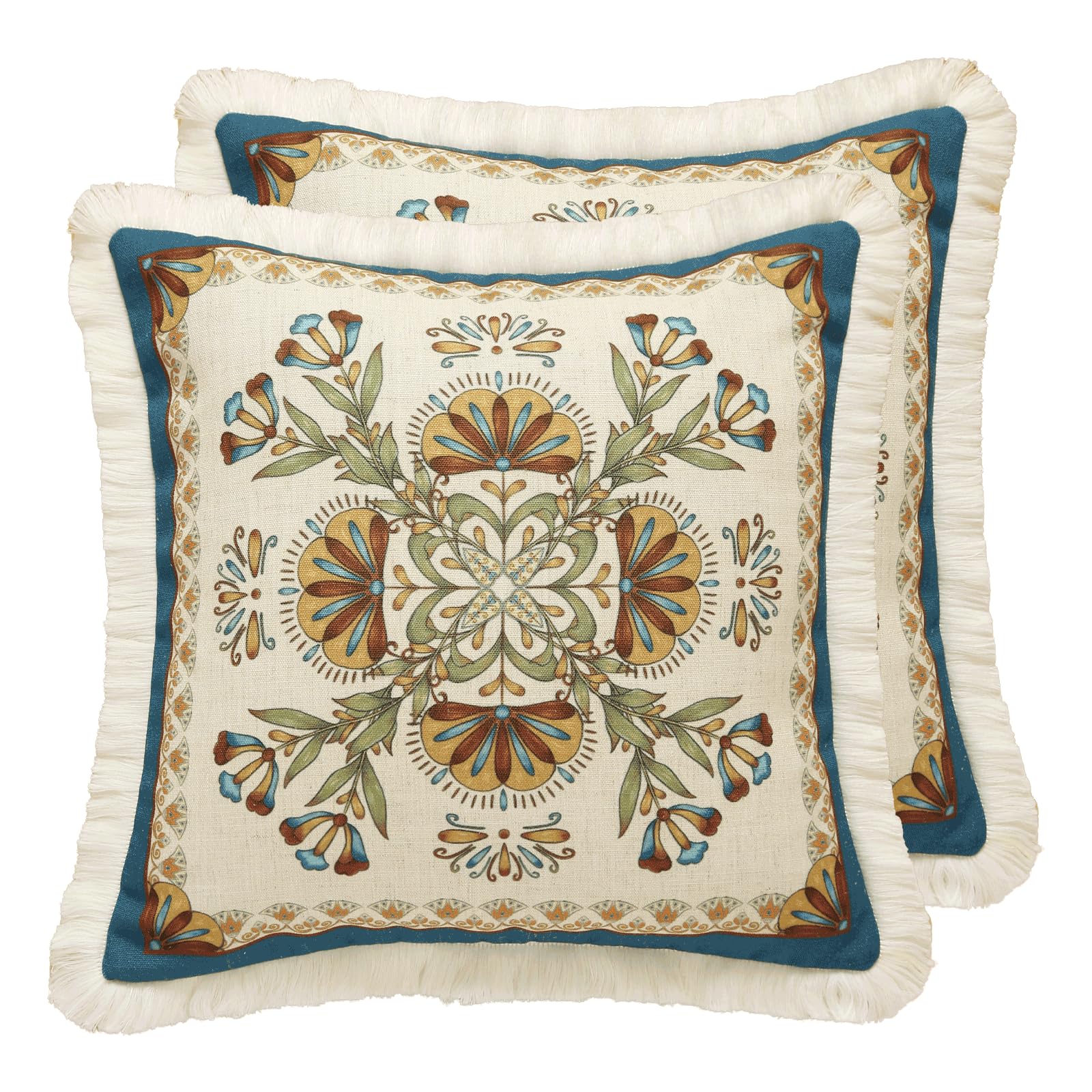 patdrea Designer Throw Pillow Covers for Couch 18"x18",Vintage Linen Pillows Cover with Cheetah Pattern and Luxury Pendant,Farmhouse Decorative Pillowcases for Bed Living Room Outdoor Set of 2