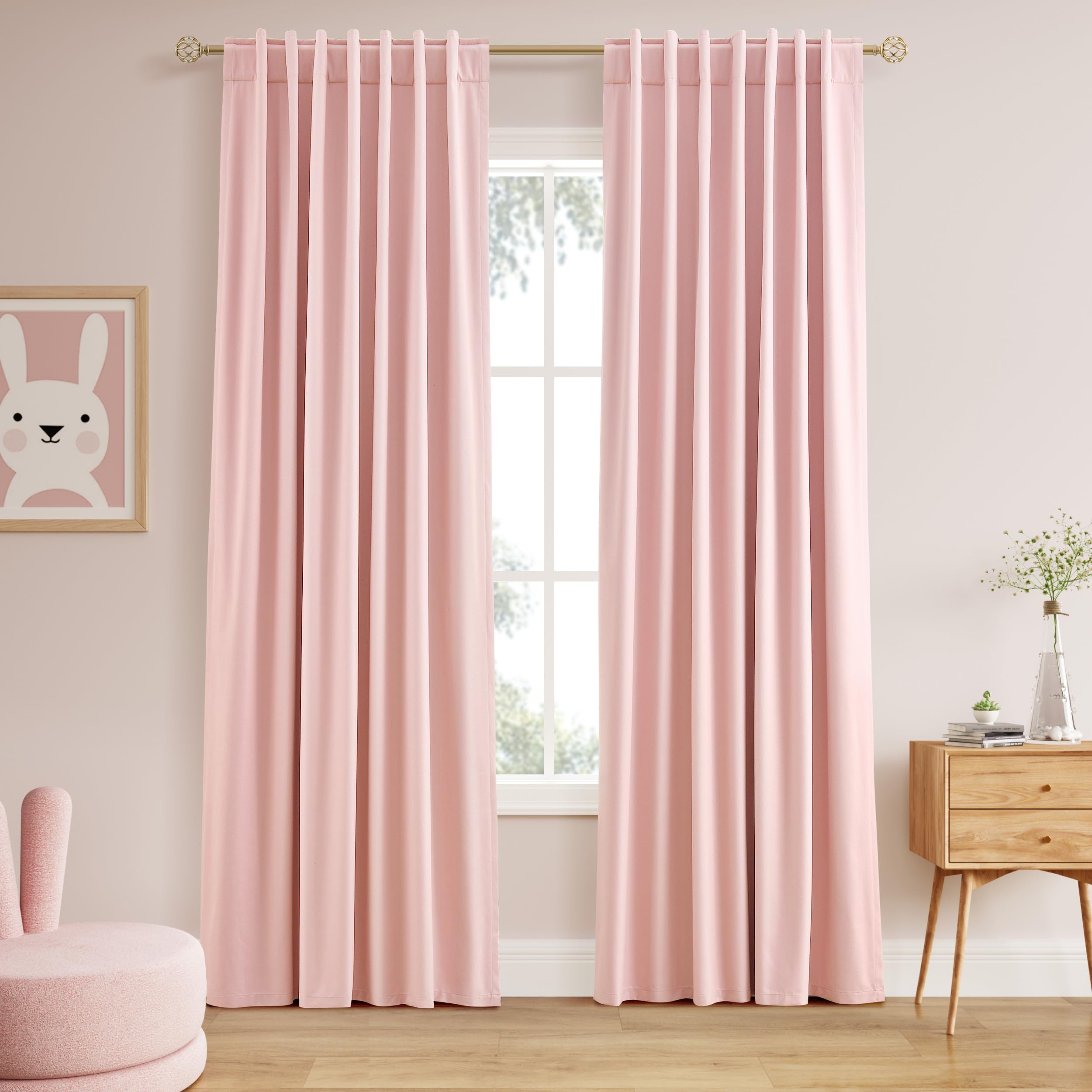 Nanspring Light Grey 100% Blackout Linen Curtains for Bedroom 90 Inches Long Back Tab Thermal Insulated Modern Luxury Simple Black Out Curtain for Living Room Dining Room Drapes 52x90, 2 Panels