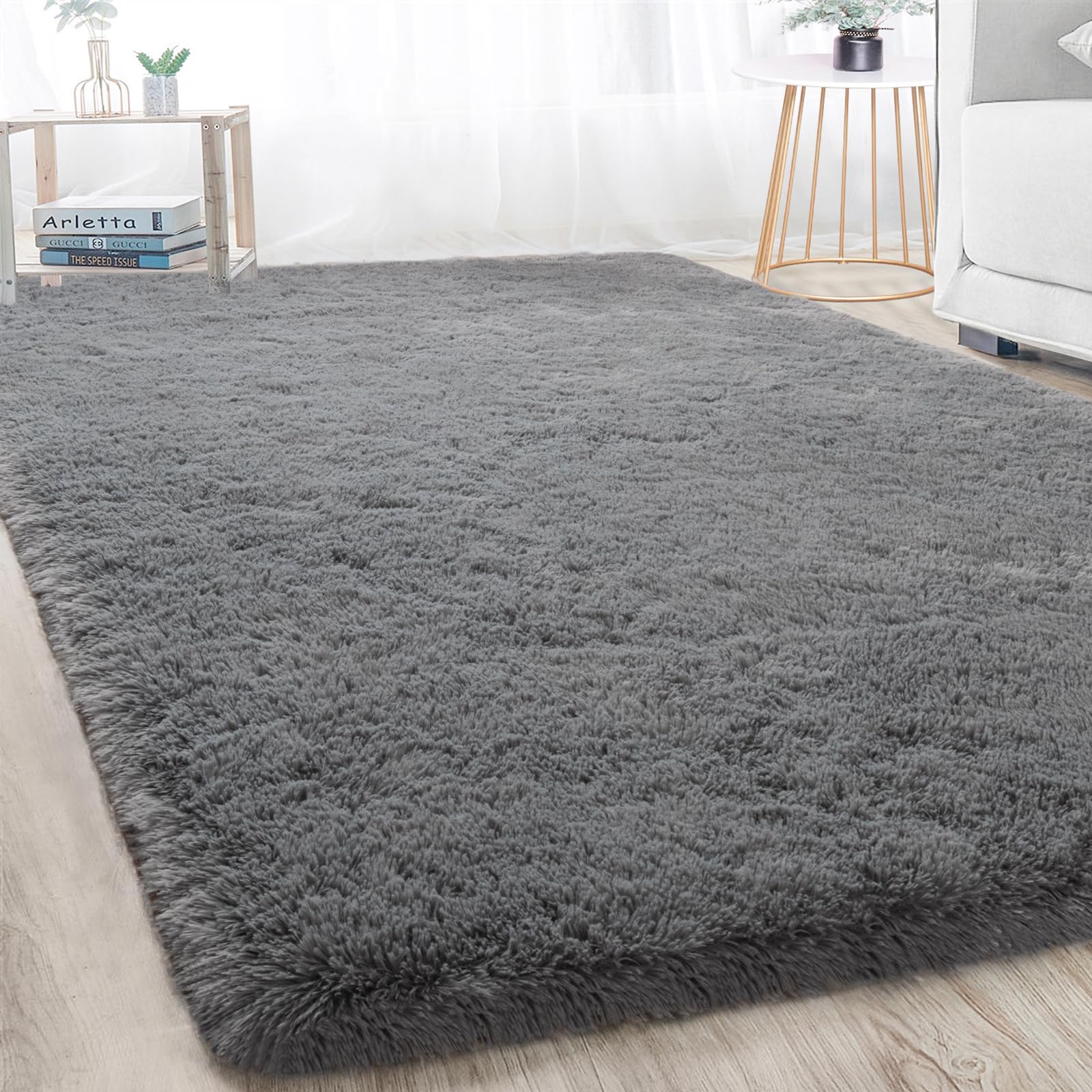 Merelax Soft Modern Indoor Shaggy Area Rug for Bedroom Livingroom Dorm Kids Room Home Decorative, Non-Slip Plush Fluffy Furry Fur Rugs Comfy Nursery Accent Floor Carpet 2x3 Feet, Black