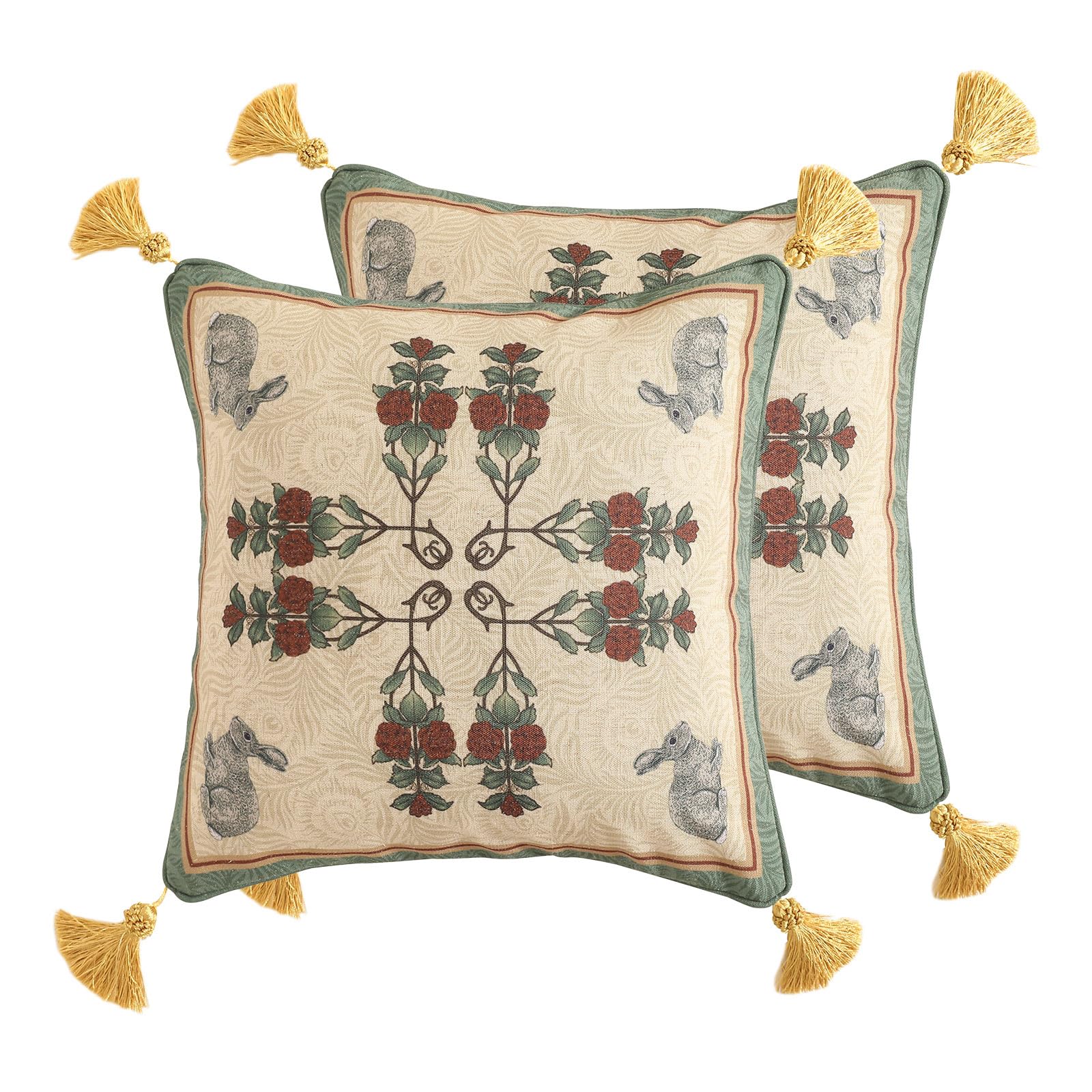 patdrea Designer Throw Pillow Covers for Couch 18"x18",Vintage Linen Pillows Cover with Cheetah Pattern and Luxury Pendant,Farmhouse Decorative Pillowcases for Bed Living Room Outdoor Set of 2