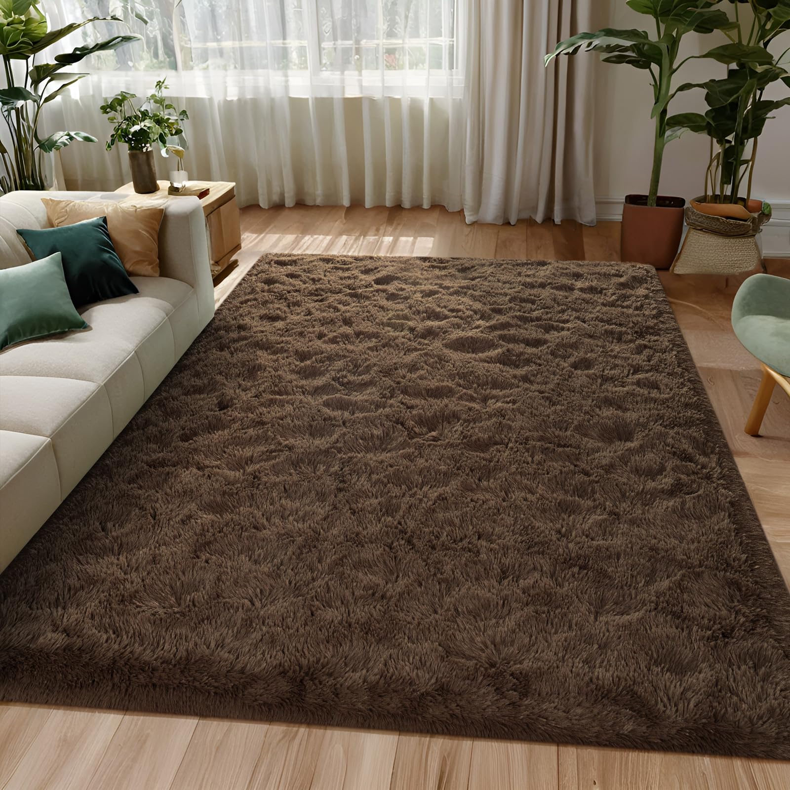 Fluffy Dark Green 6x9 Area Rugs for Living Room, Extra Large Rug for Bedroom Decor, Big Shaggy Floor Carpet, Soft Plush Thick Non-Slip Rectangle Carpets for Home Decor
