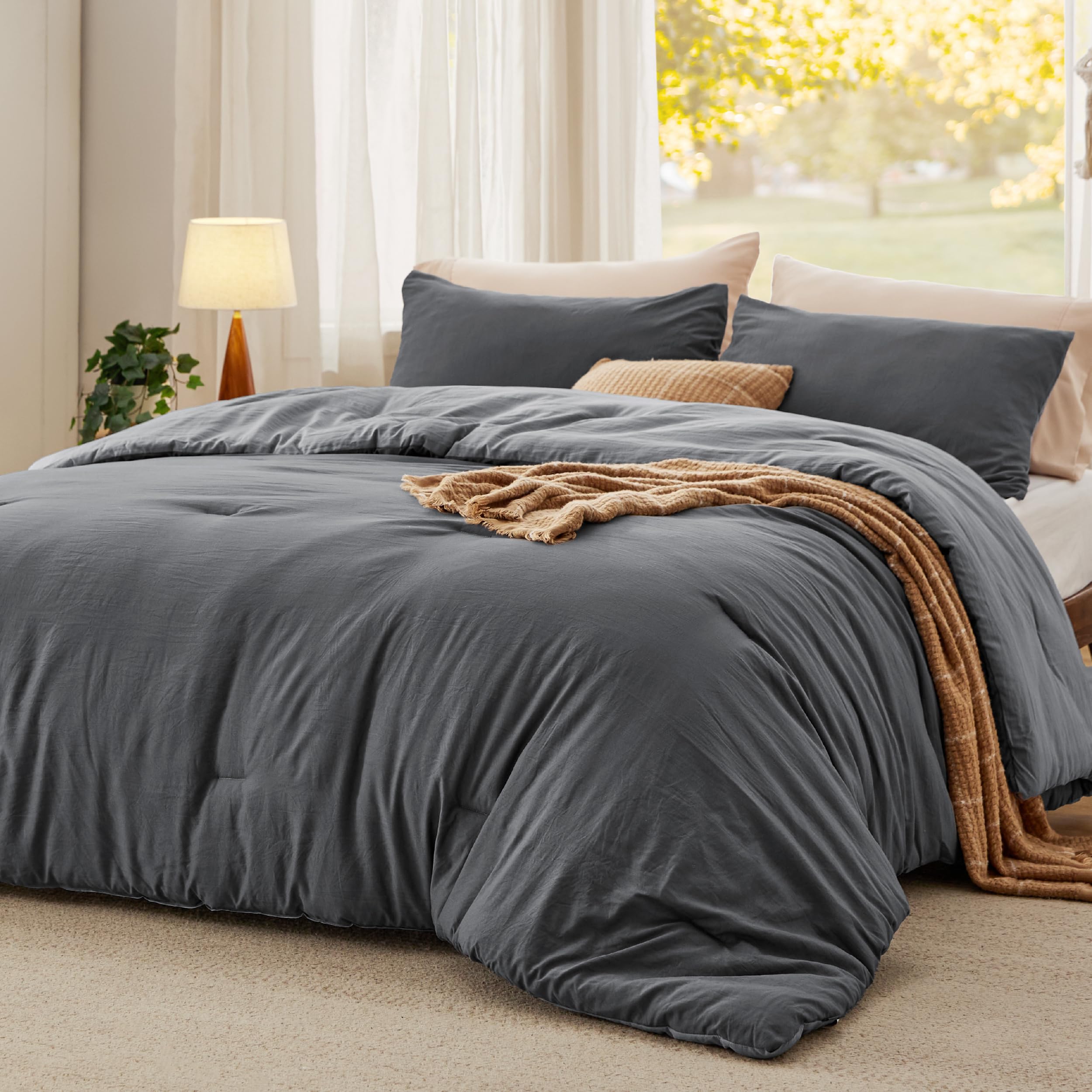Bedsure King Comforter Set, Beige Soft Prewashed Bedding for All Seasons, 3 Pieces GentleSoft™ Bed Set, 1 Lightweight Comforter (104"x90") and 2 Pillowcases (20"x36")