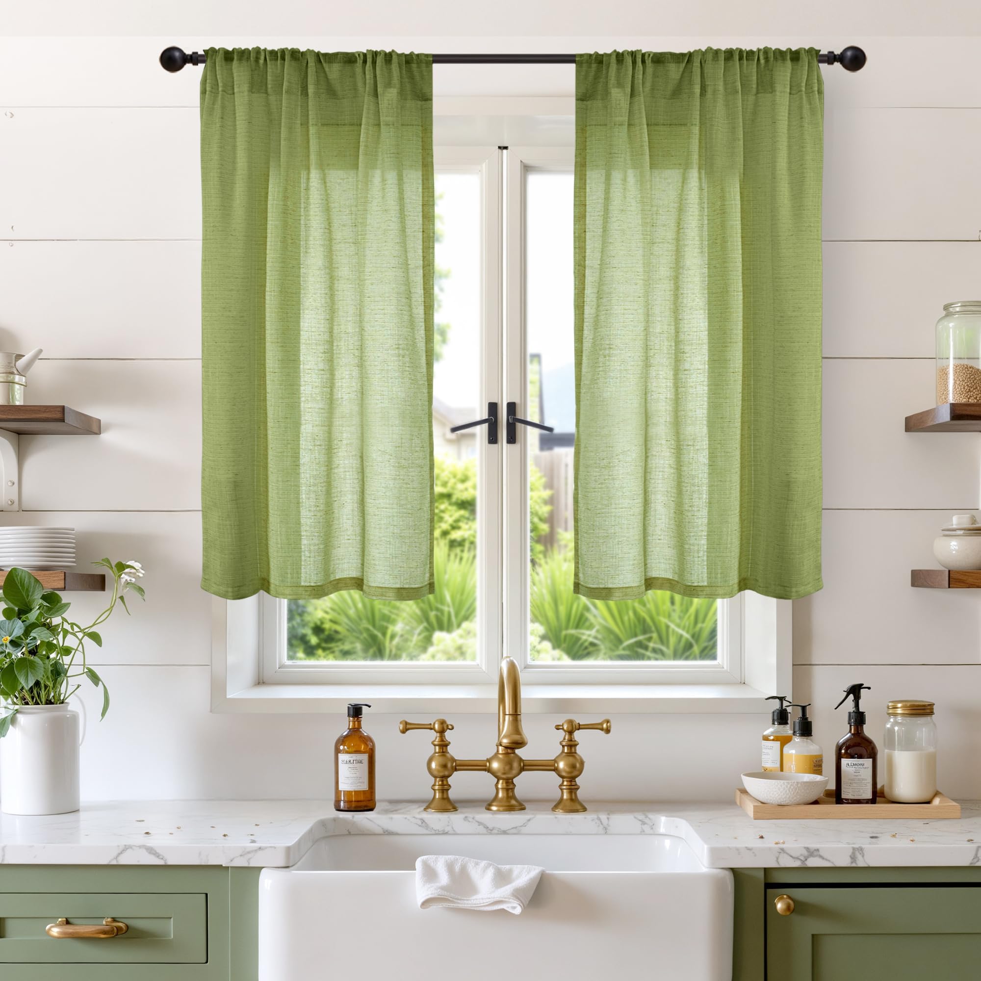 BGment 90 Inches Long Curtains Linen Semi Sheer, Light Filtering Window Treatments Drapes with Rod Pocket Lightweight for Living Room Bedroom, 2 Panels, 52 Inch Wide Each Panel