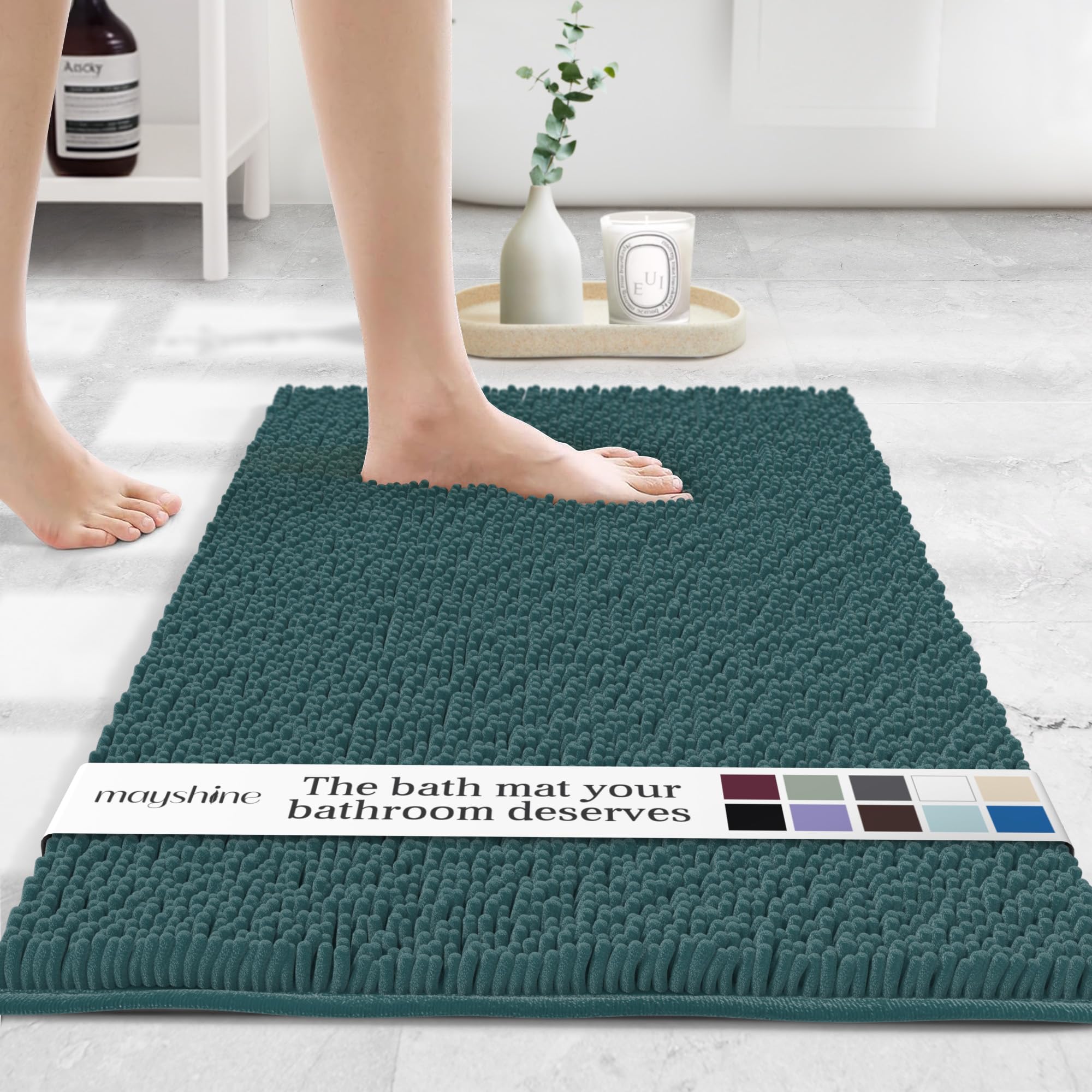 MAYSHINE Plush Shaggy Chenille Bath Mat | Extra Soft, Super Absorbent, Non-Slip Bathroom Rug | Fluffy Microfiber, Area Rug Sets for Bathroom Floor, Kitchen, Living Room | 59"x31" | Beige