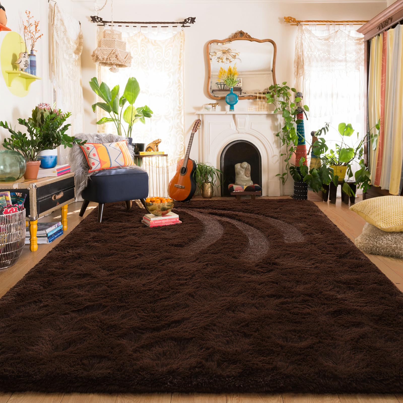 Amearea Yellow 6×9ft Soft Shag Rug, Non-slip Fluffy Carpet for Bedroom, Living Room & Nursery