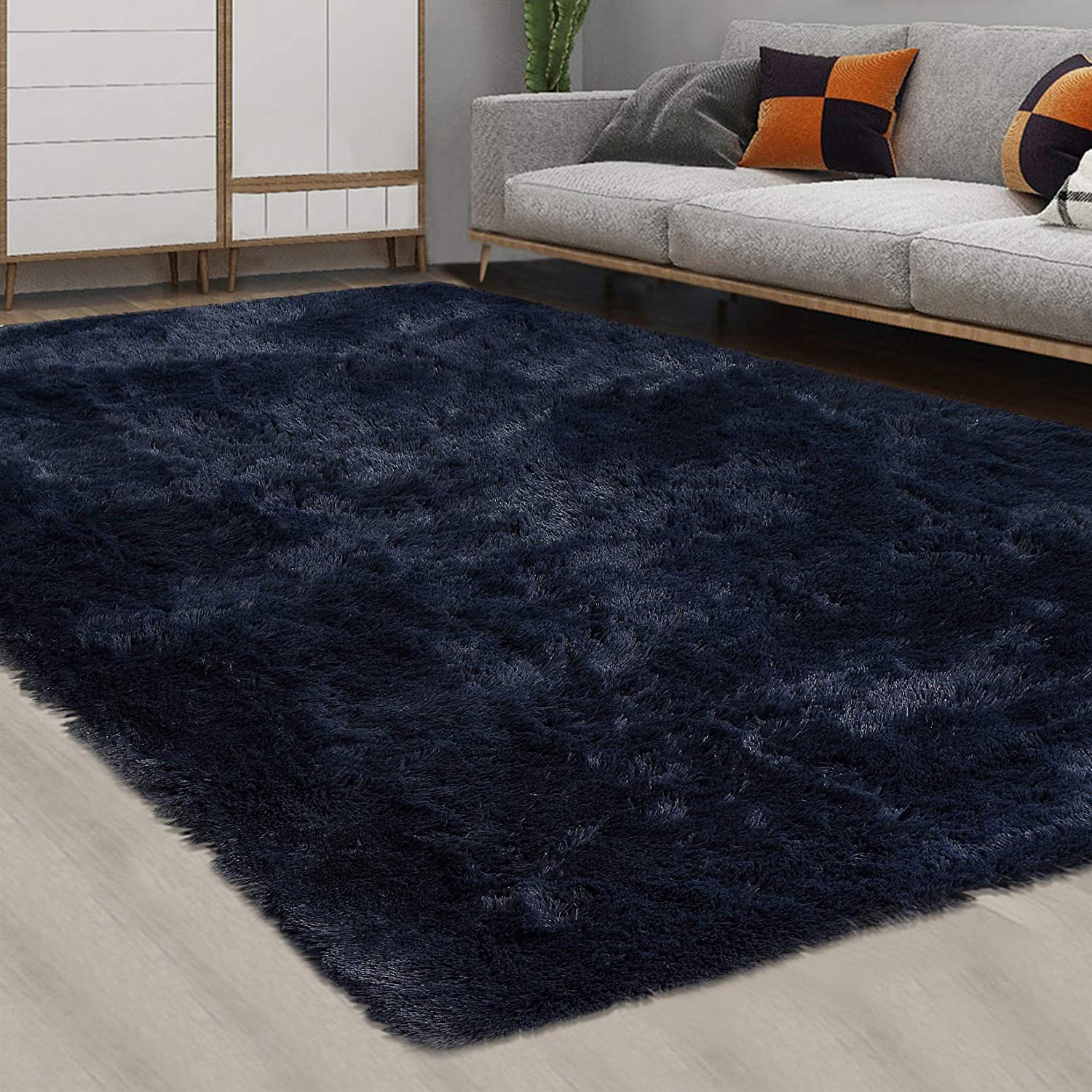 CAROMIO 10x13 Fluffy Area Rugs Extra Large Plush and Thick Faux Fur Shag Rug for Living Room Non-Slip Non-Shedding Accent Rug Carpet for Bedroom, Fuzzy Shaggy Rugs for Kids Nursery Dorm, Black