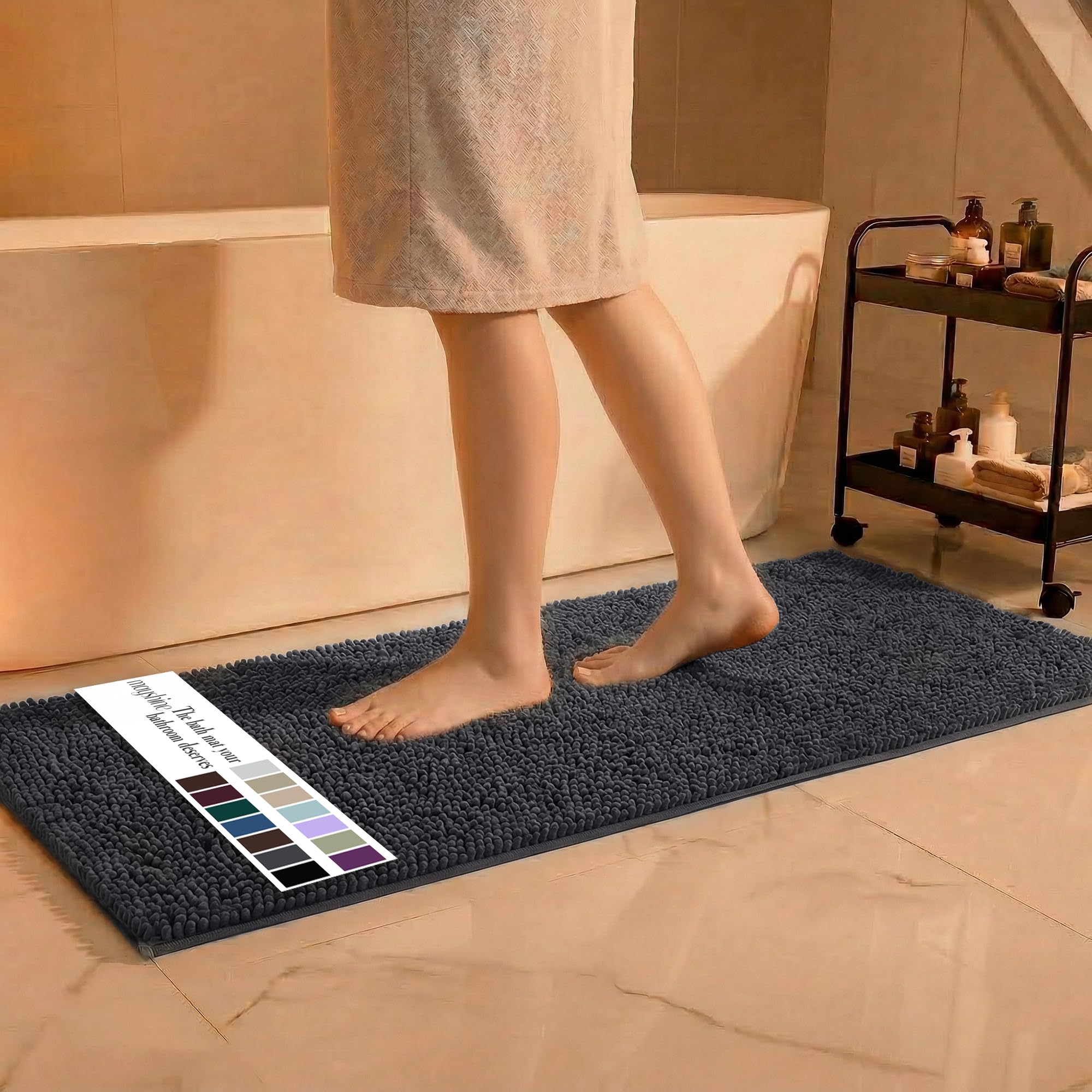 MAYSHINE Plush Shaggy Chenille Bath Mat | Extra Soft, Super Absorbent, Non-Slip Bathroom Rug | Fluffy Microfiber, Area Rug Sets for Bathroom Floor, Kitchen, Living Room | 59"x31" | Beige