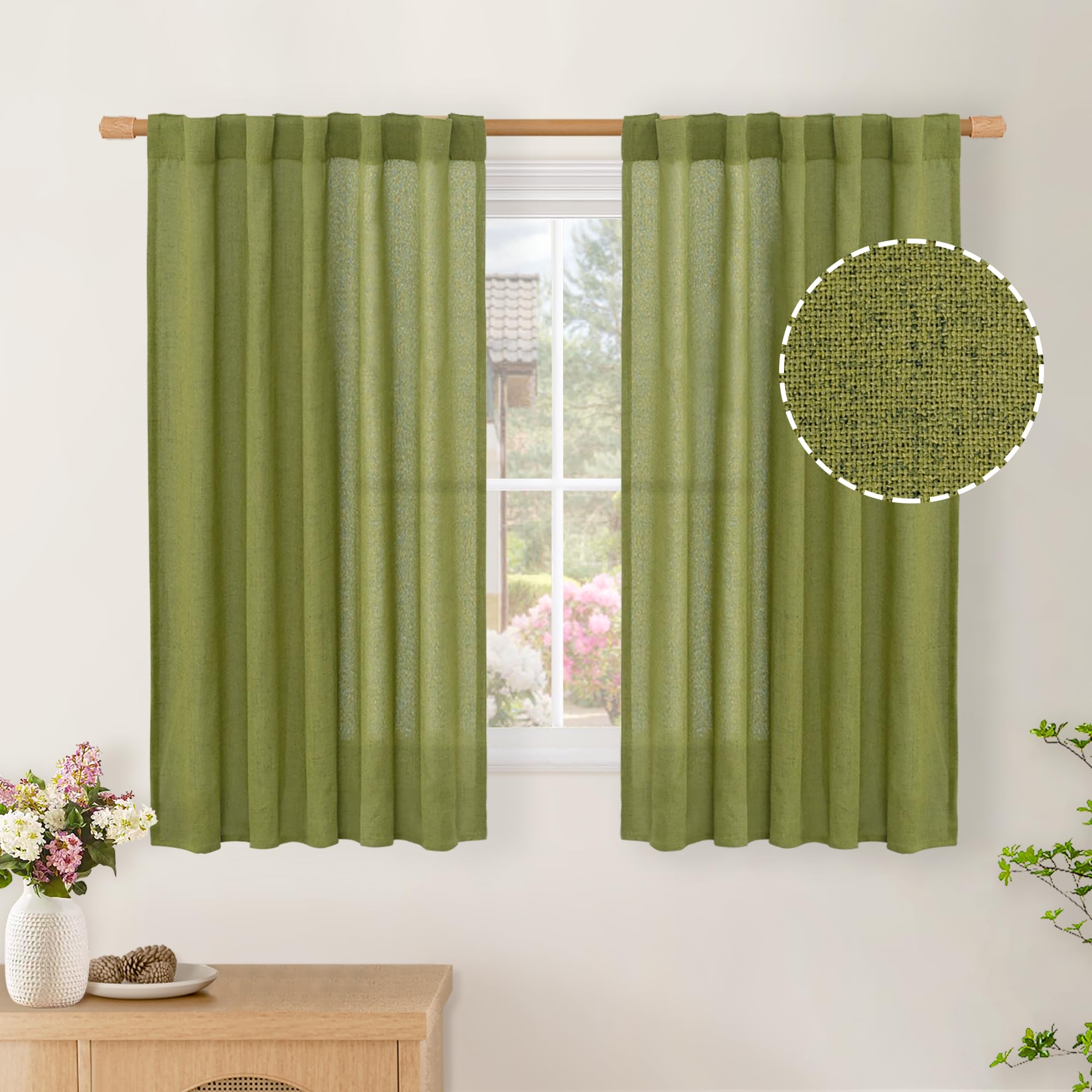 BGment Long 102 Inch Length Linen Curtains for Living Room, Natural Rod Pocket Textured Burlap Drapes Rustic Country Light Filtering for Bedroom Semi Sheer Back Tab, 2 Panel, 52 Inch Wide Each Panel