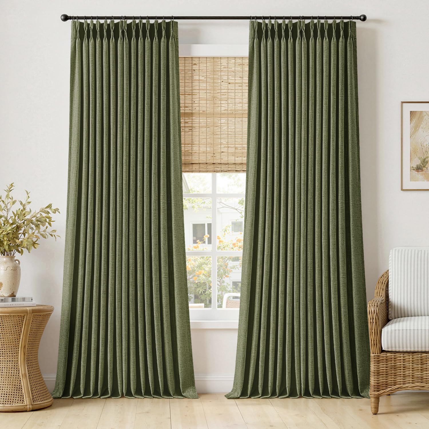 MIULEE Pinch Pleated Thick Linen Curtains 90 Inches Long 2 Panels for Living Room Bedroom, Linen Texture Memory Trained Drapes Pinch Pleat Rustic Farmhouse Window Curtains with Hooks&Rings, Taupe