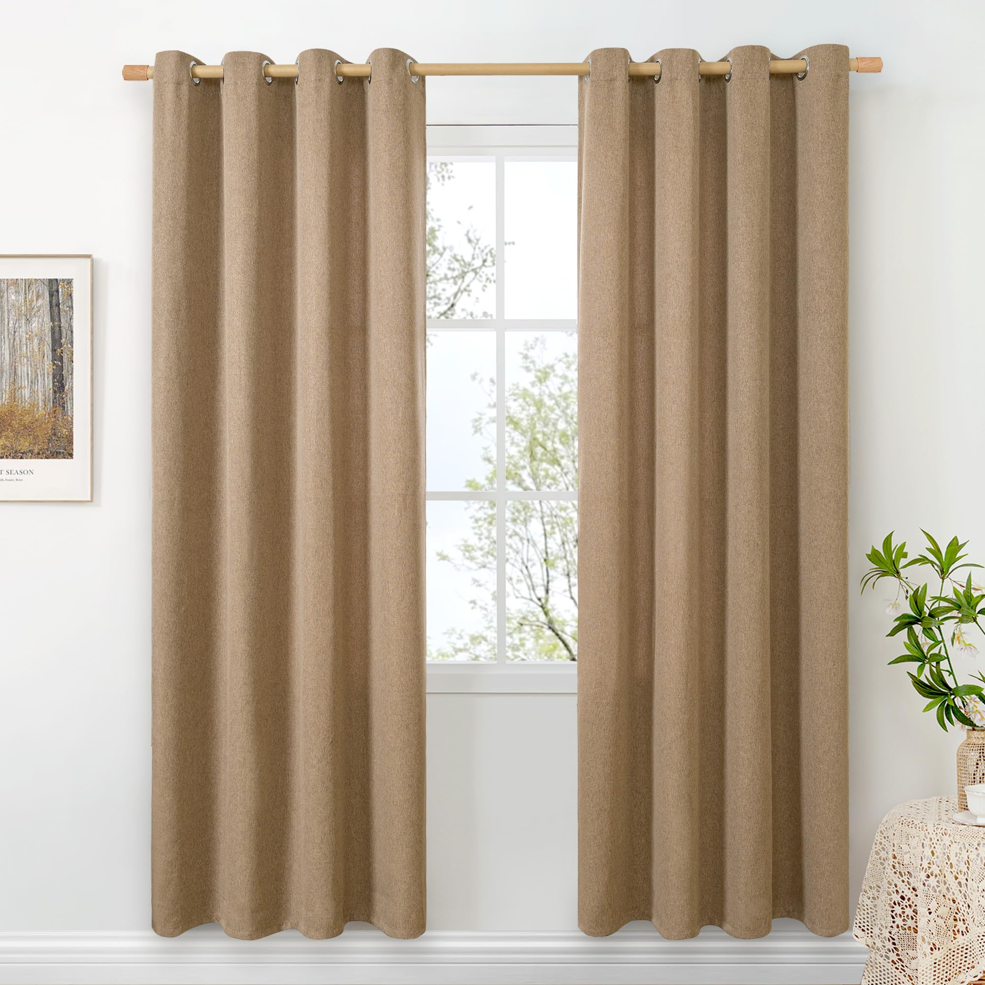 BGment Linen Curtains 95 Inch Long for Living Room 2 Panels, Thick Textured Privacy Floor Length Window Drapes Non See Through for Bedroom Farmhouse Light Filtering Grommet Top, Each 52 Inch Wide