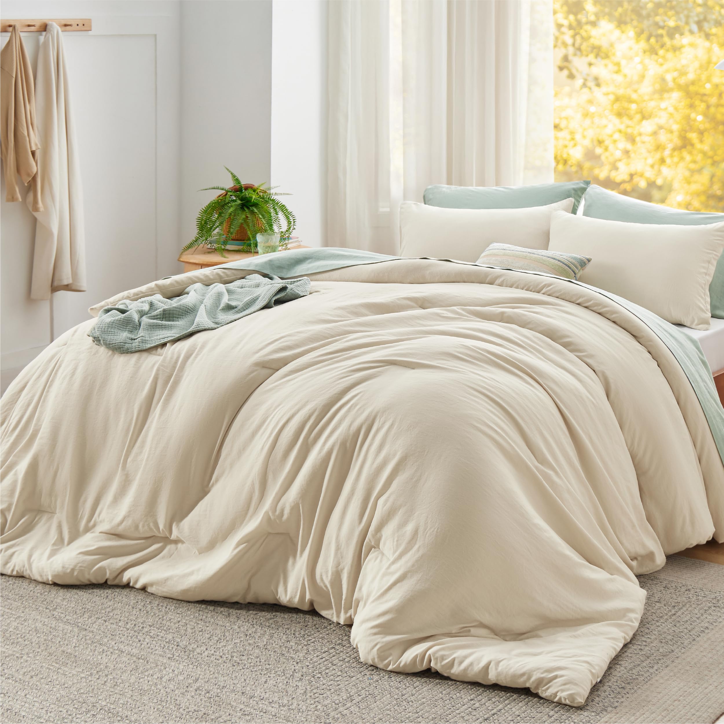Bedsure King Comforter Set, Beige Soft Prewashed Bedding for All Seasons, 3 Pieces GentleSoft™ Bed Set, 1 Lightweight Comforter (104"x90") and 2 Pillowcases (20"x36")