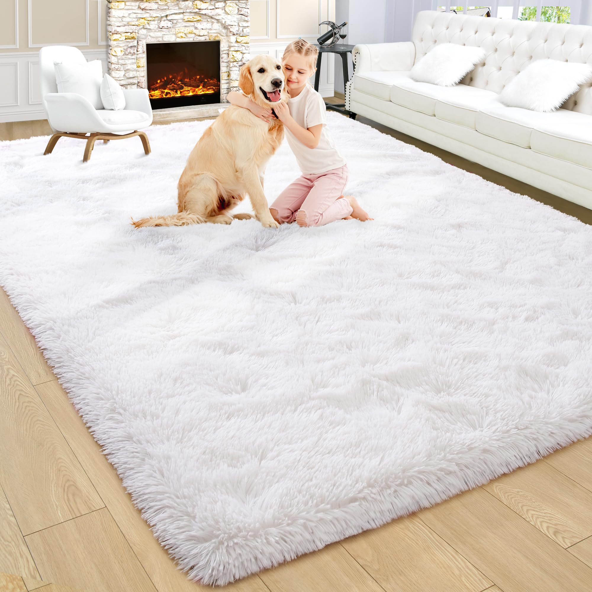 8x10 Extra Large Green Area Rug for Living Room Bedroom Dining Room, Fluffy Shag Soft Plush Furry Carpet Solid Color, Non-Slip Indoor Floor Mat for Kids Home Decor