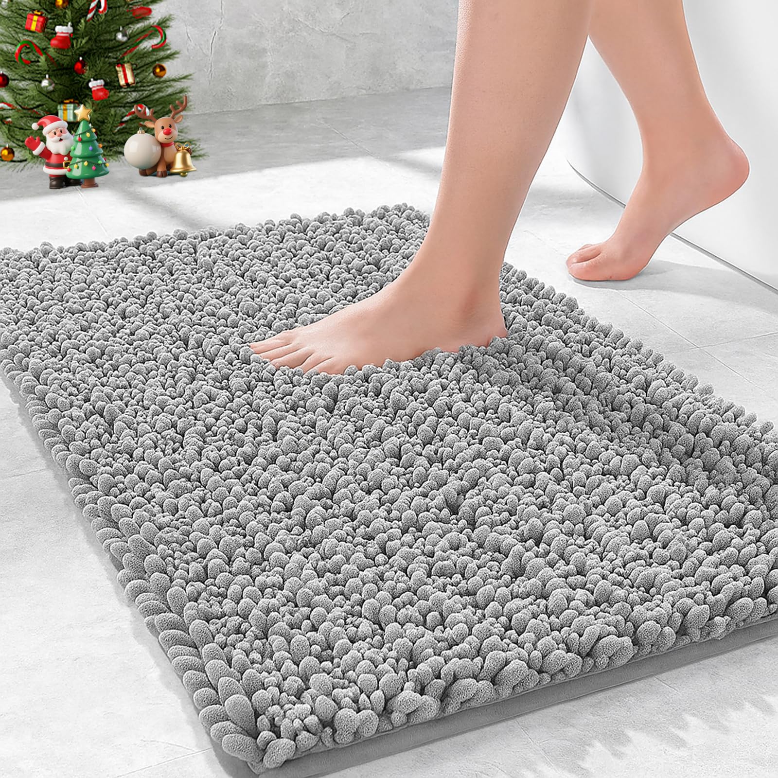 Bathroom Rugs Non Slip Washable 70x24, Extra Thick Soft Chenille Absorbent Bath Mat, High Density Barrier Non Slip Backing, Quick Dry Plush Shaggy Floor Carpet for Tub&Shower, White