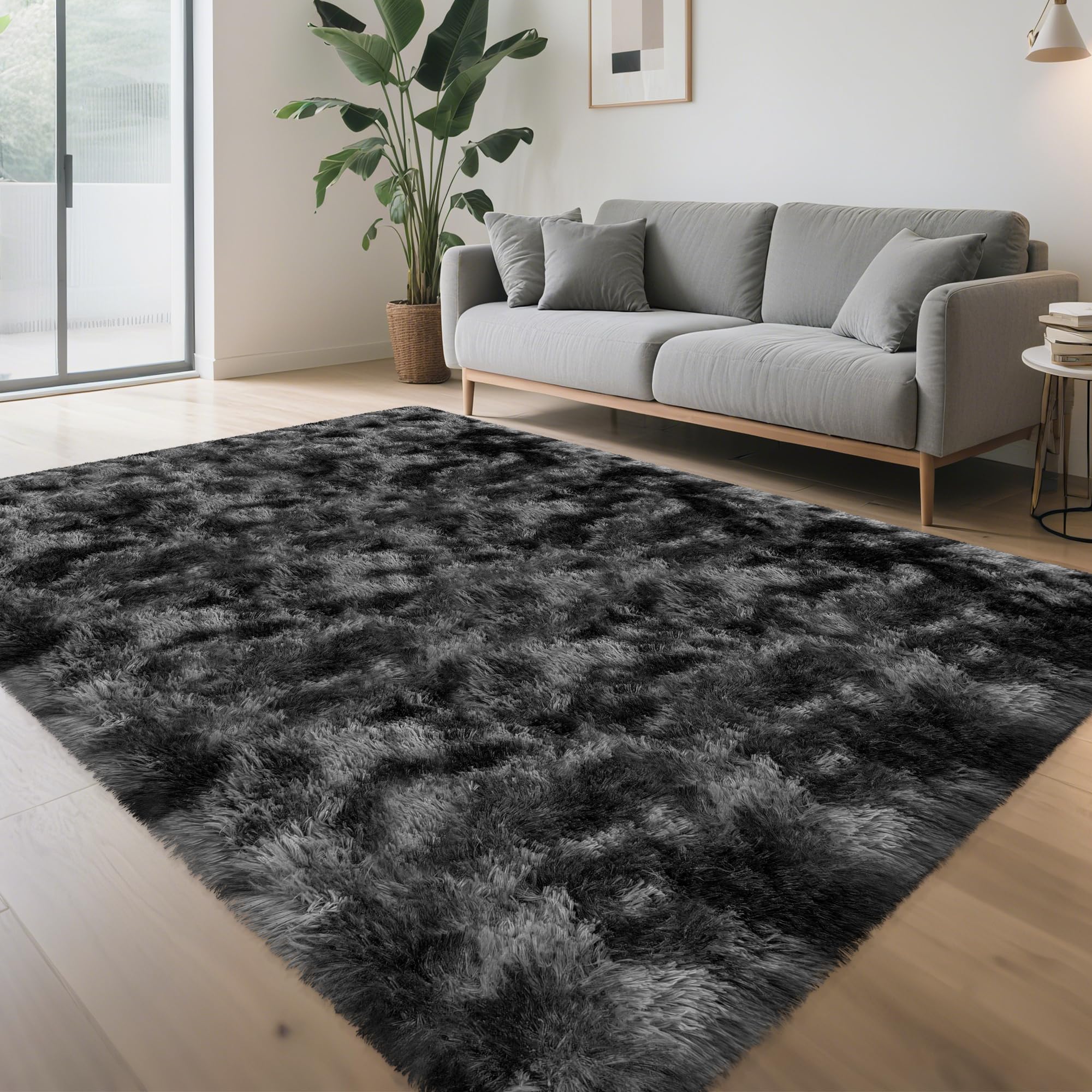 5x8 Ft Light Grey Large Area Rugs for Bedroom,Fluffy Furry Rug Floor Carpets Shaggy Playing Mat for Kids Baby Girls Room Nursery Home Decor Tie Dyed Gray Thick Rugs Fuzzy Home Decor