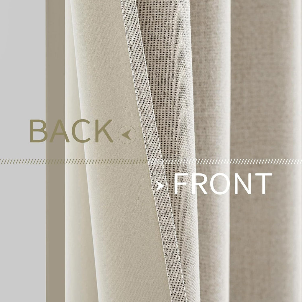 MIULEE 100% Blackout Linen Curtains for Bedroom Thermal Insulated Birch Grommet Room Darkening Curtains & Drapes for Living Room Nursery 52 x 96 Inch (2 Panels)