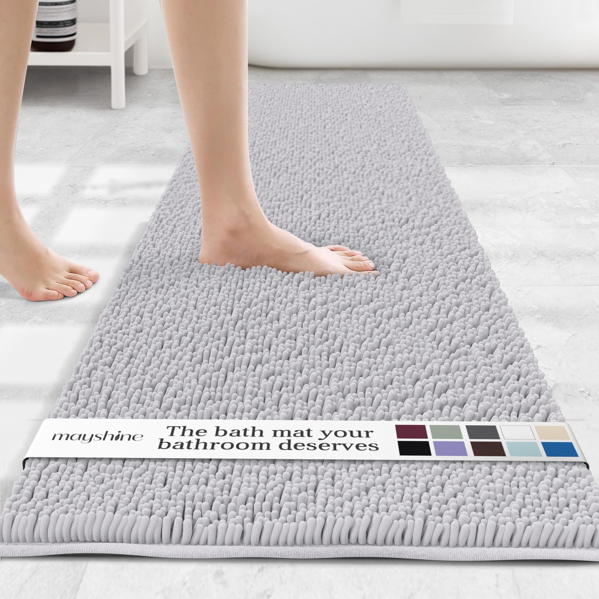 MAYSHINE Plush Shaggy Chenille Bath Mat | Extra Soft, Super Absorbent, Non-Slip Bathroom Rug | Fluffy Microfiber, Area Rug Sets for Bathroom Floor, Kitchen, Living Room | 59"x31" | Beige