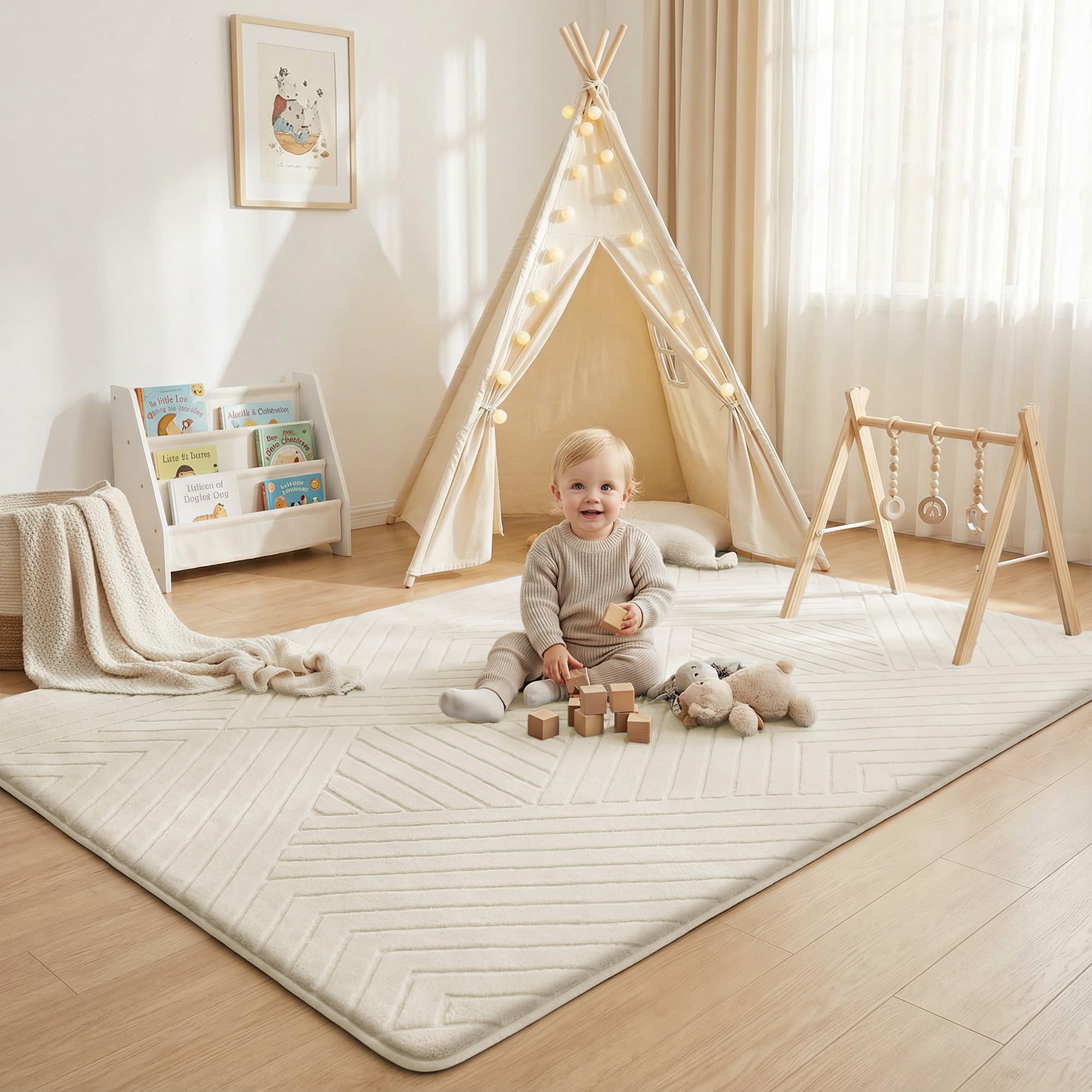 Baby Play Mat for Floor 1.3" Thick Soft Fluffy Shaggy Rug for Toddler Infant Kids Crawling, 79"x 118" Nursery Mat Bedroom Living Room Waterproof Easy Care Non-Slip (Dark Grey)