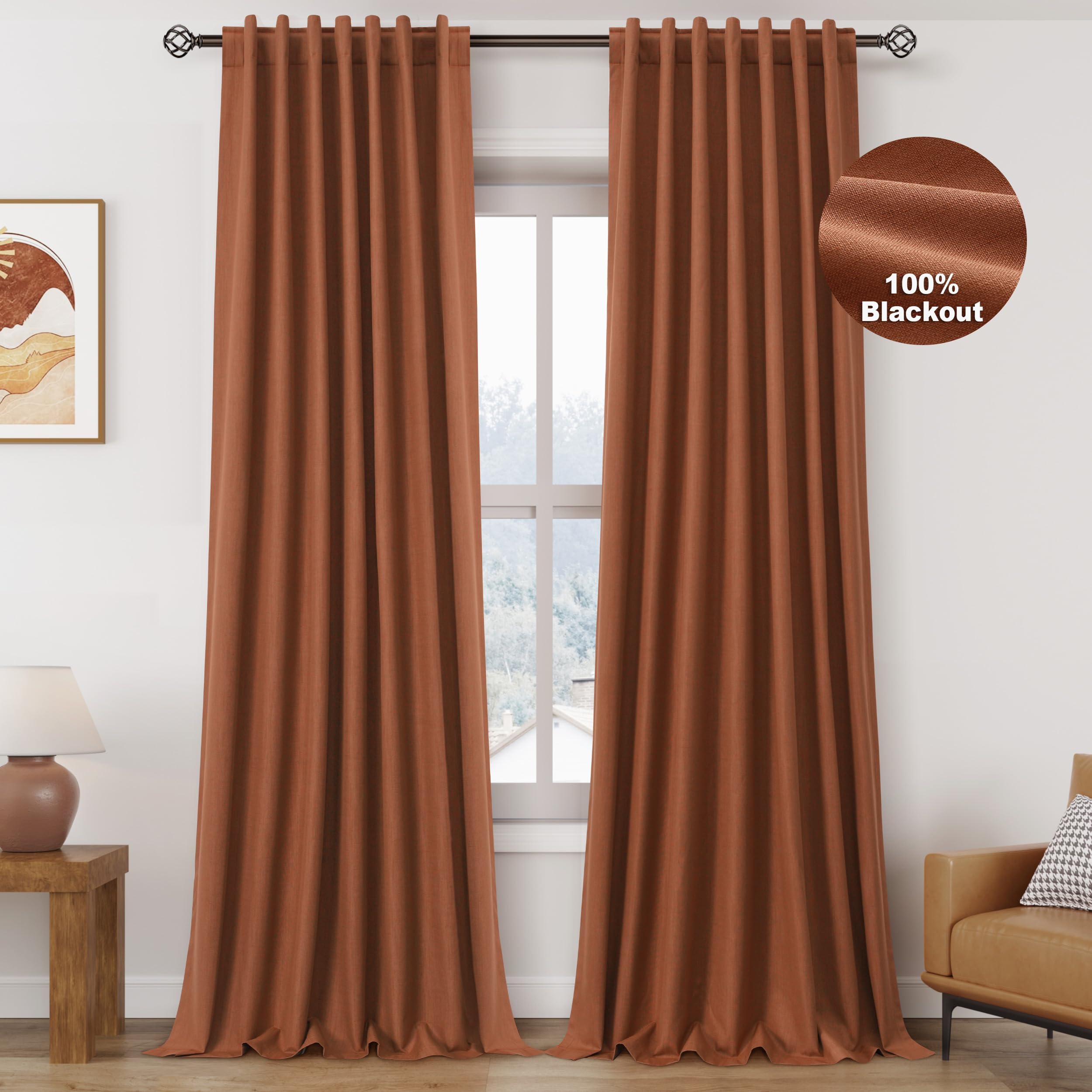 Nanspring Light Grey 100% Blackout Linen Curtains for Bedroom 90 Inches Long Back Tab Thermal Insulated Modern Luxury Simple Black Out Curtain for Living Room Dining Room Drapes 52x90, 2 Panels