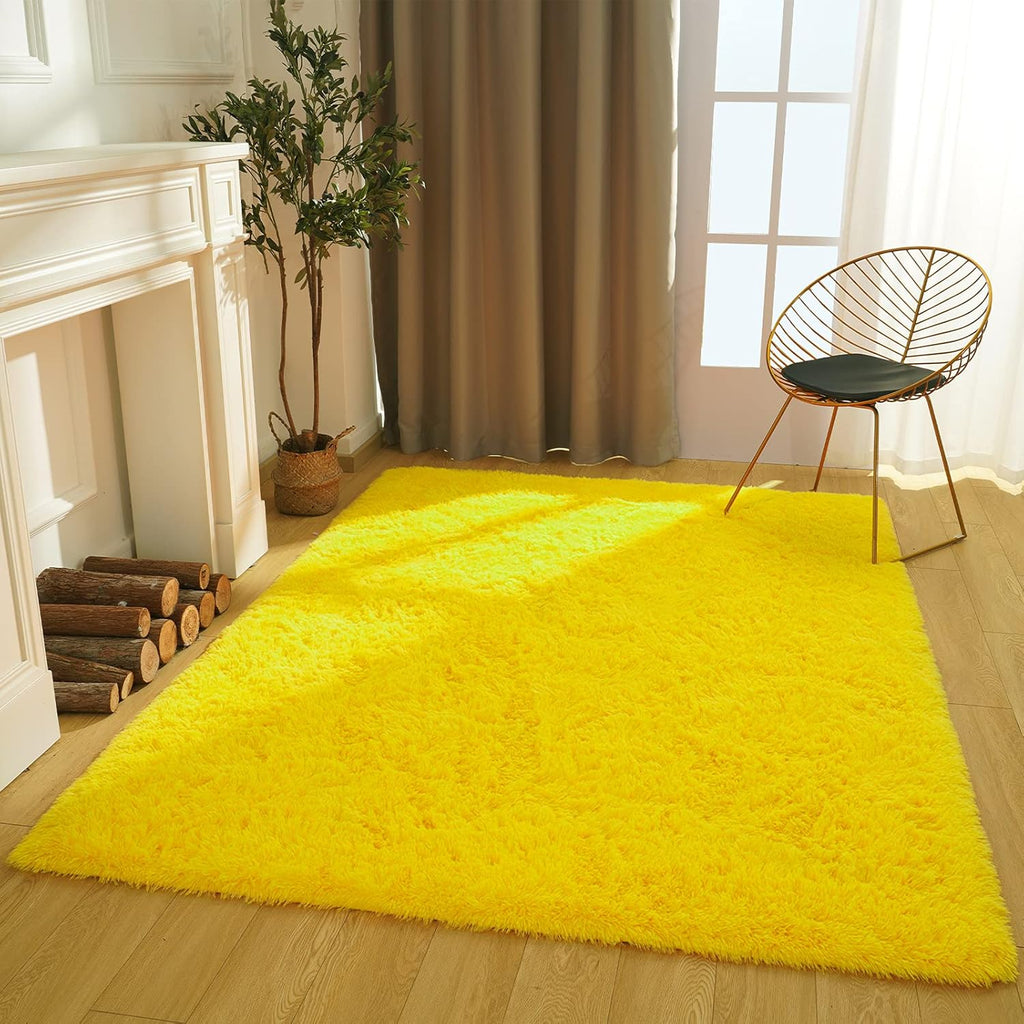 Amearea Yellow 6×9ft Soft Shag Rug, Non-slip Fluffy Carpet for Bedroom, Living Room & Nursery