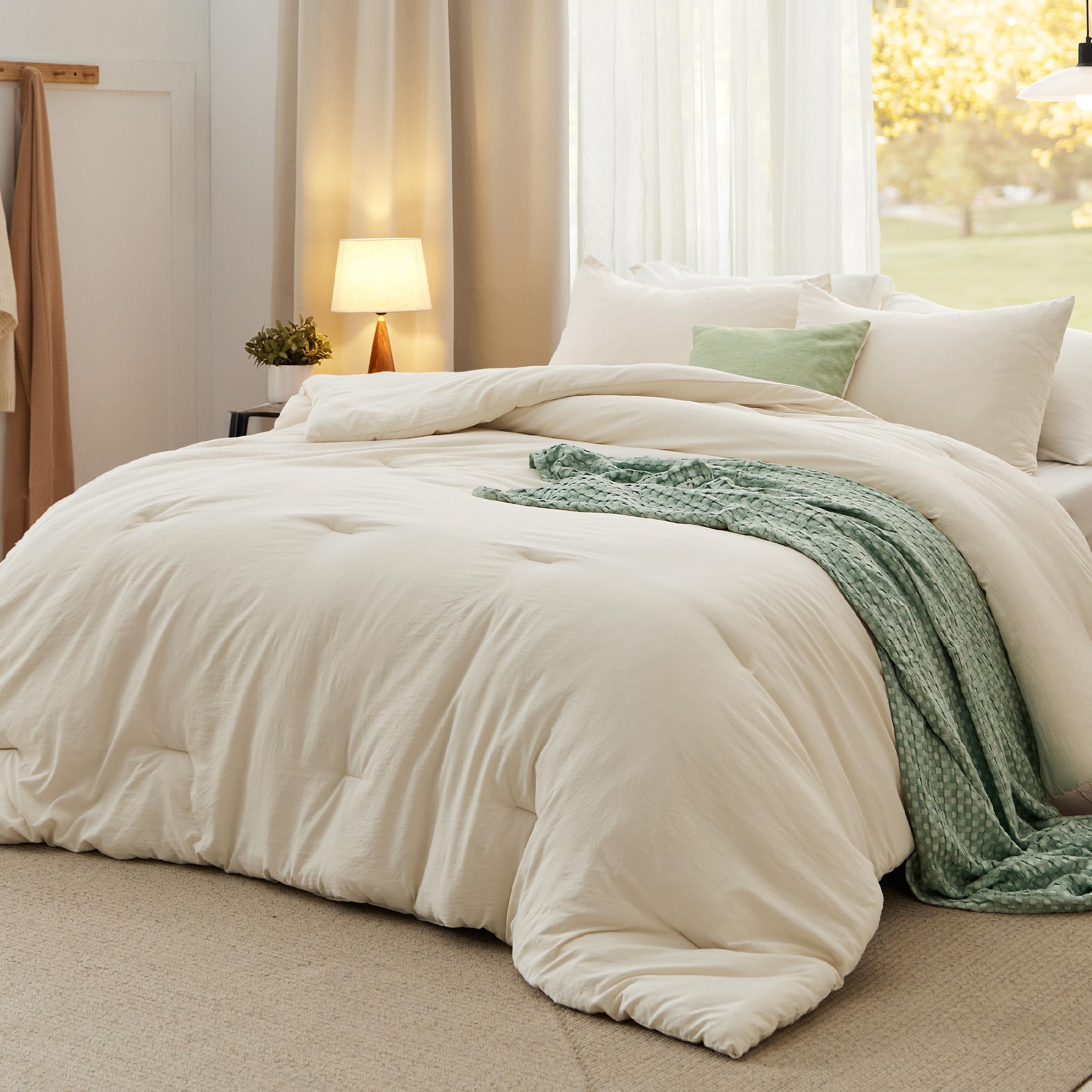 Bedsure King Comforter Set, Beige Soft Prewashed Bedding for All Seasons, 3 Pieces GentleSoft™ Bed Set, 1 Lightweight Comforter (104"x90") and 2 Pillowcases (20"x36")