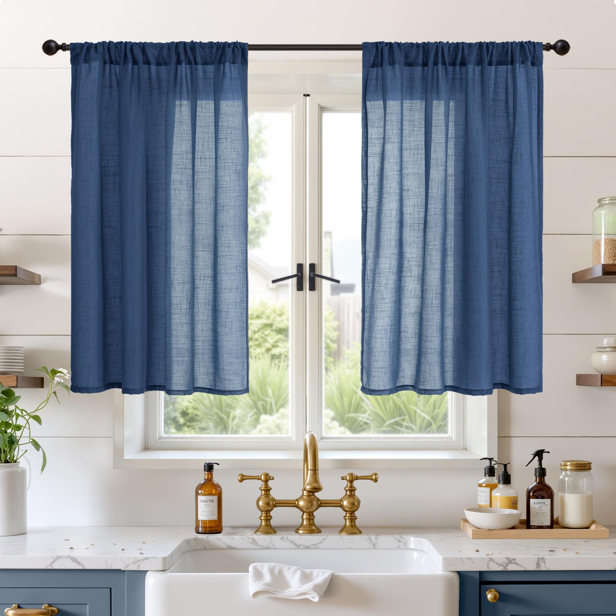 BGment 90 Inches Long Curtains Linen Semi Sheer, Light Filtering Window Treatments Drapes with Rod Pocket Lightweight for Living Room Bedroom, 2 Panels, 52 Inch Wide Each Panel