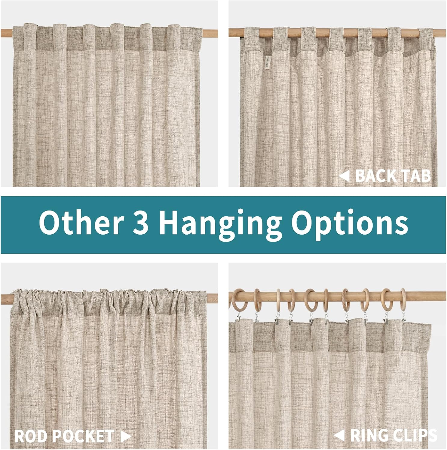 BGment Long 102 Inch Length Linen Curtains for Living Room, Natural Rod Pocket Textured Burlap Drapes Rustic Country Light Filtering for Bedroom Semi Sheer Back Tab, 2 Panel, 52 Inch Wide Each Panel