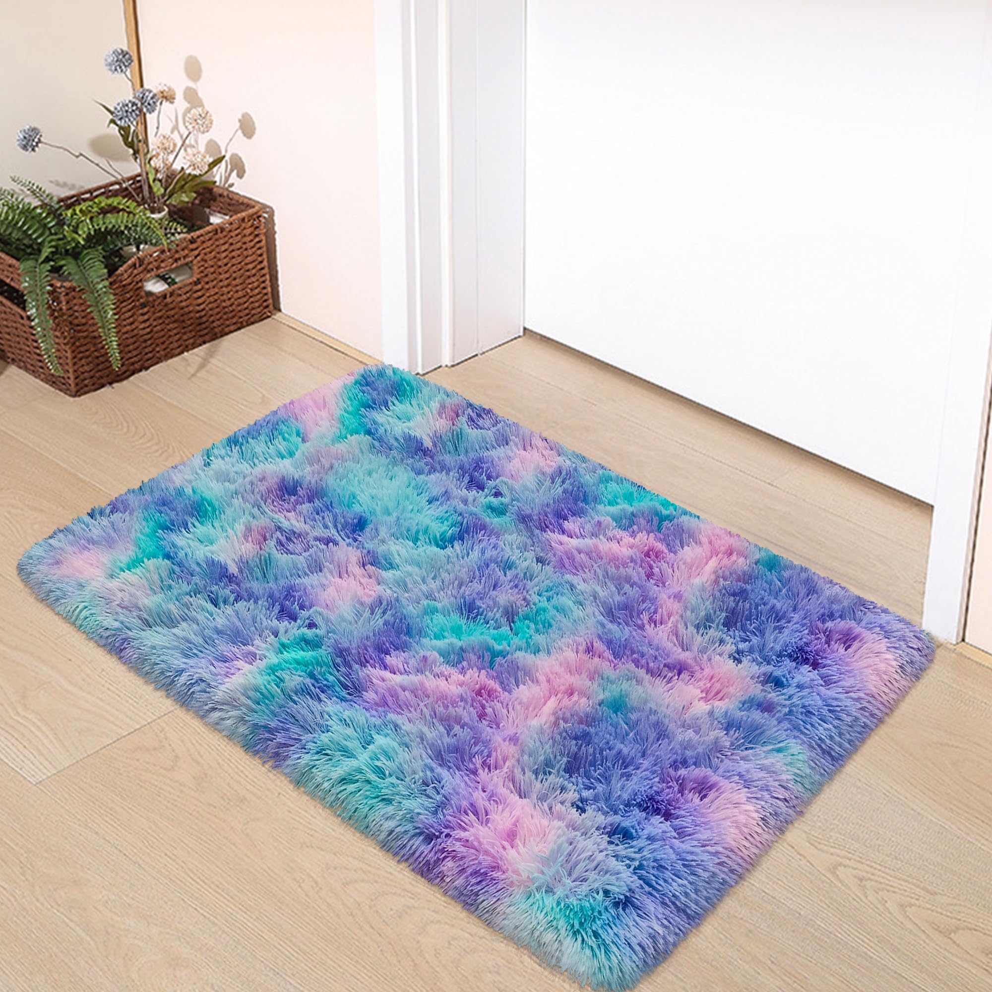 5x8 Ft Light Grey Large Area Rugs for Bedroom,Fluffy Furry Rug Floor Carpets Shaggy Playing Mat for Kids Baby Girls Room Nursery Home Decor Tie Dyed Gray Thick Rugs Fuzzy Home Decor
