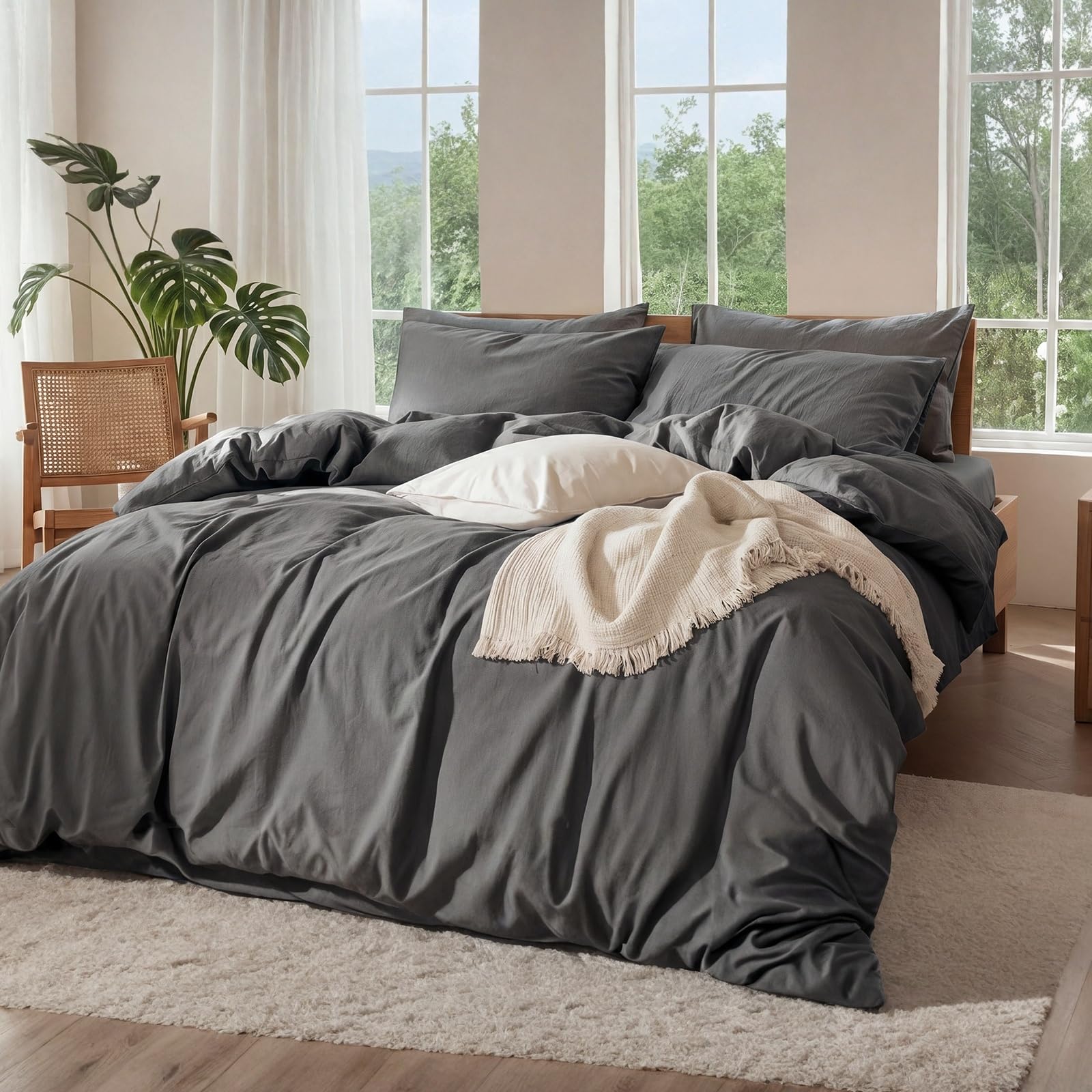 4-Piece Pure Linen Blend Sheet Set, 18" Deep Pocket, Soft Breathable All-Season Bedding for Hot Sleepers