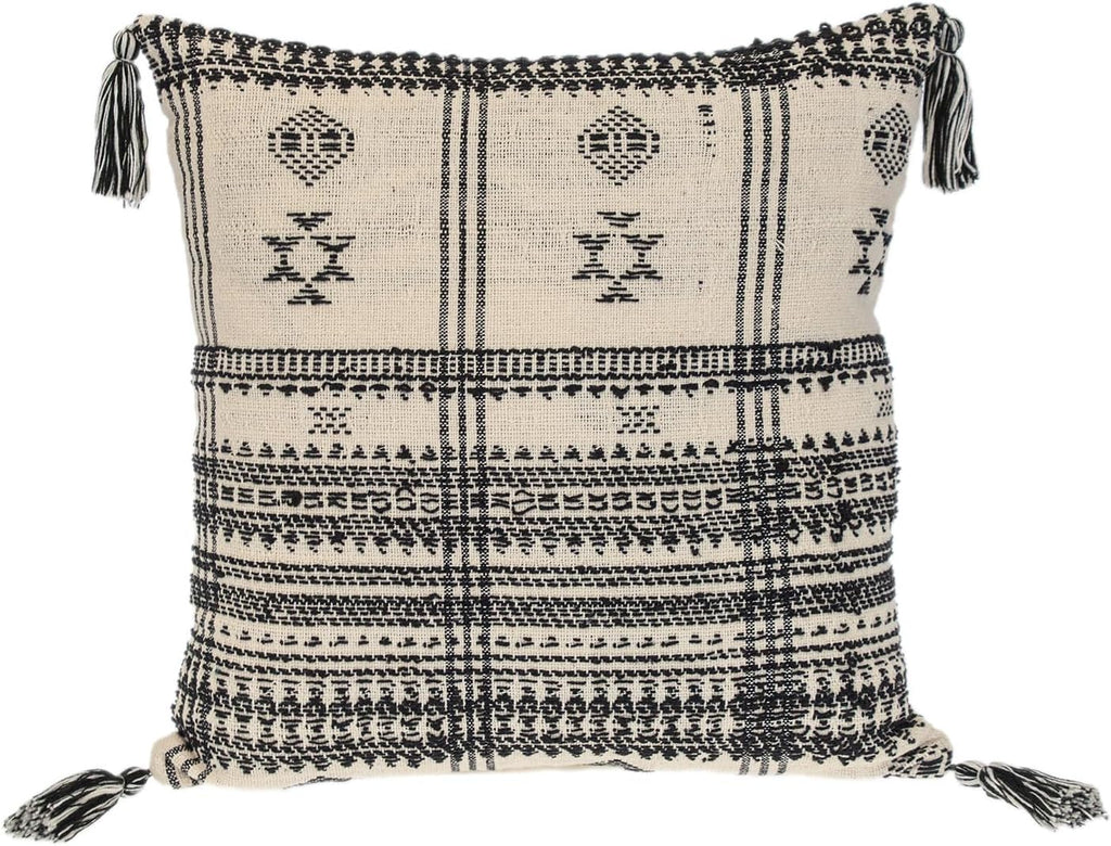 HomeRoots 18" Beige and Black Southwestern Cotton Throw Pillow with Tassels