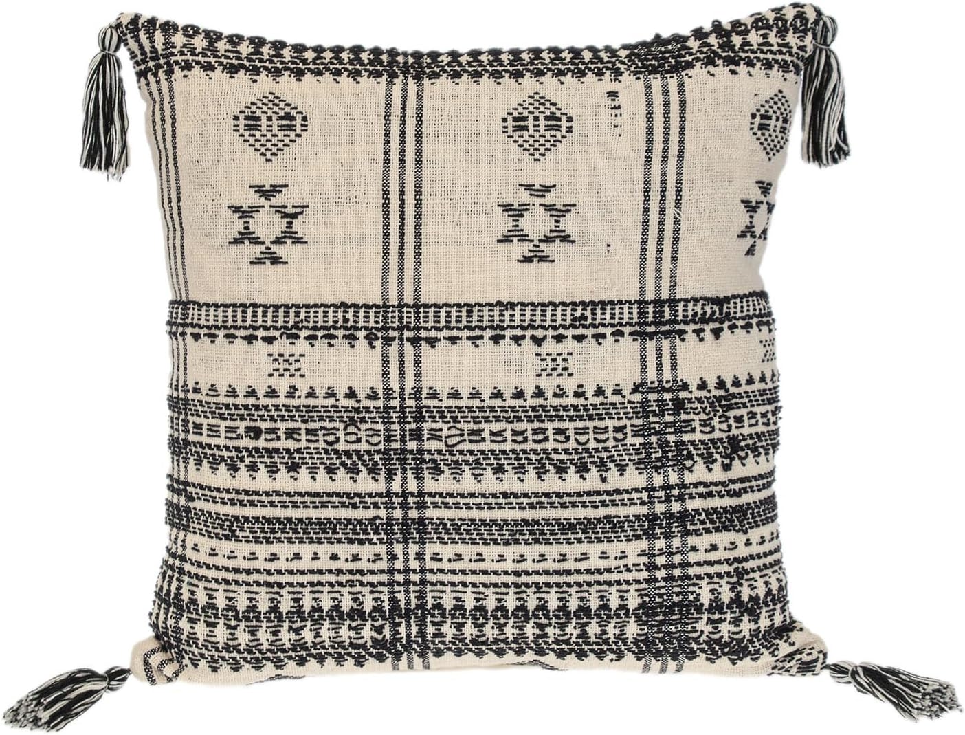 HomeRoots 18" Beige and Black Southwestern Cotton Throw Pillow with Tassels