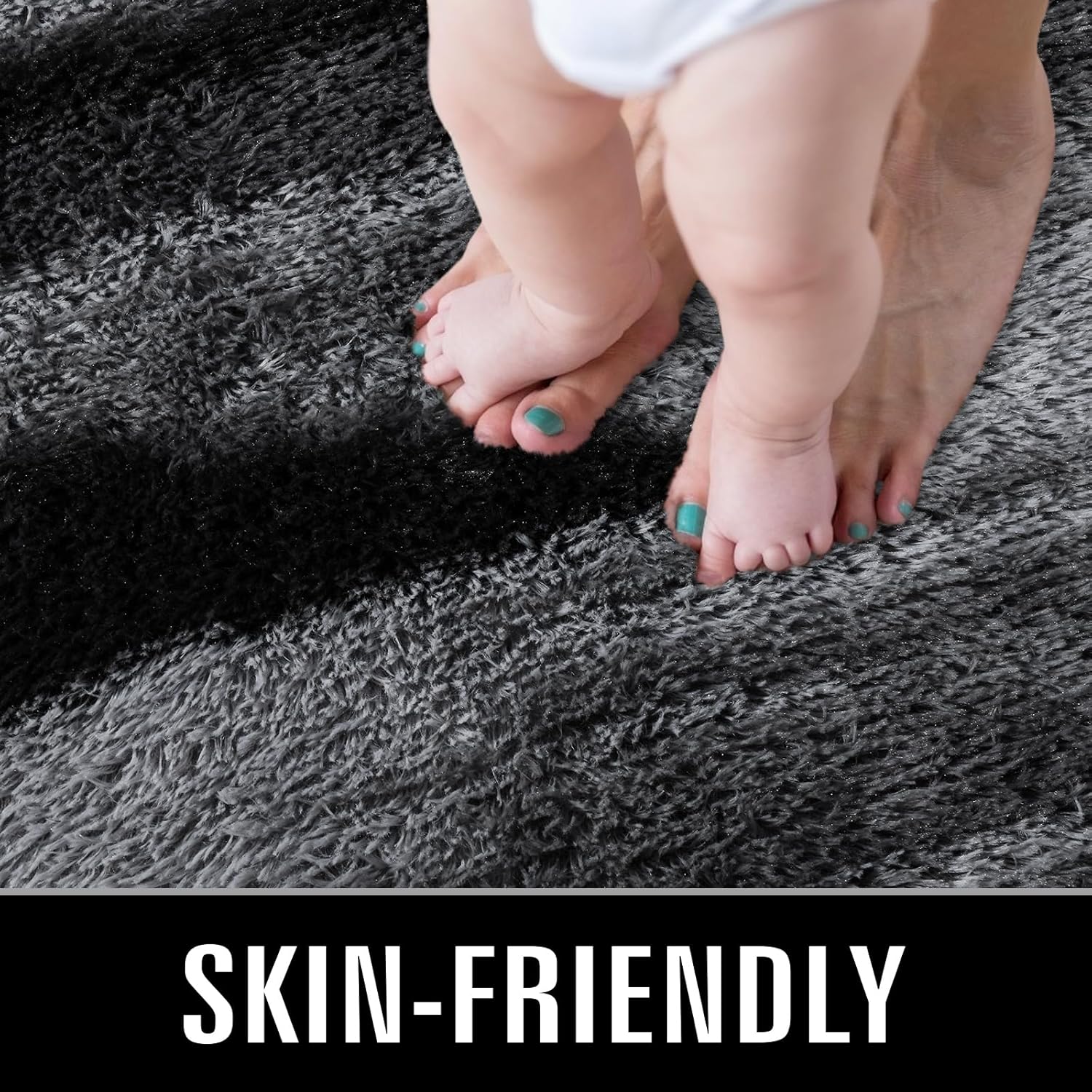 TWINNIS Super Soft Shaggy Rugs Fluffy Carpets, 6x9 Feet, Indoor Modern Plush Area Rugs for Living Room Bedroom Kids Room Nursery Home Decor, Upgrade Anti-Skid Rectangular Fuzzy Rug, Black Gray