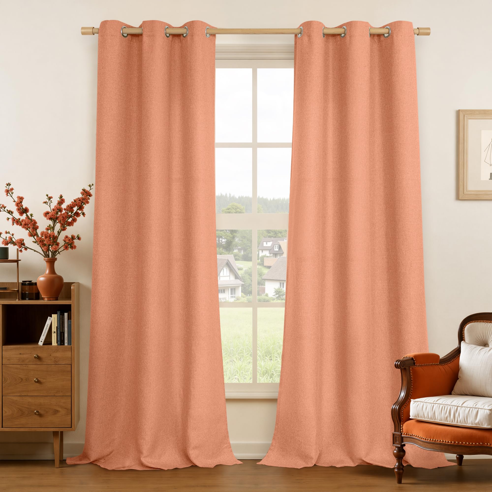 LAMIT Natural Beige Linen Curtains for Bedroom, 84 inches Grommet Thermal Insulated Thick Burlap Farmhouse Neutral Curtains Noise Reducing Light Filtering Drapes for Living Room, 2 Panels, W60 x L84