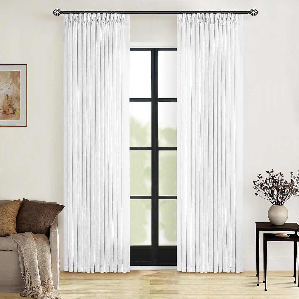 90 Inch Pinch Pleated Linen Curtains 2 Panel Set for Living Room Cream Natural Thick Linen Textured Drapes 90 Inches Long Pinch Pleat Drapes Birch Ivory Semi Sheer Curtain for Dining Bedroom Office