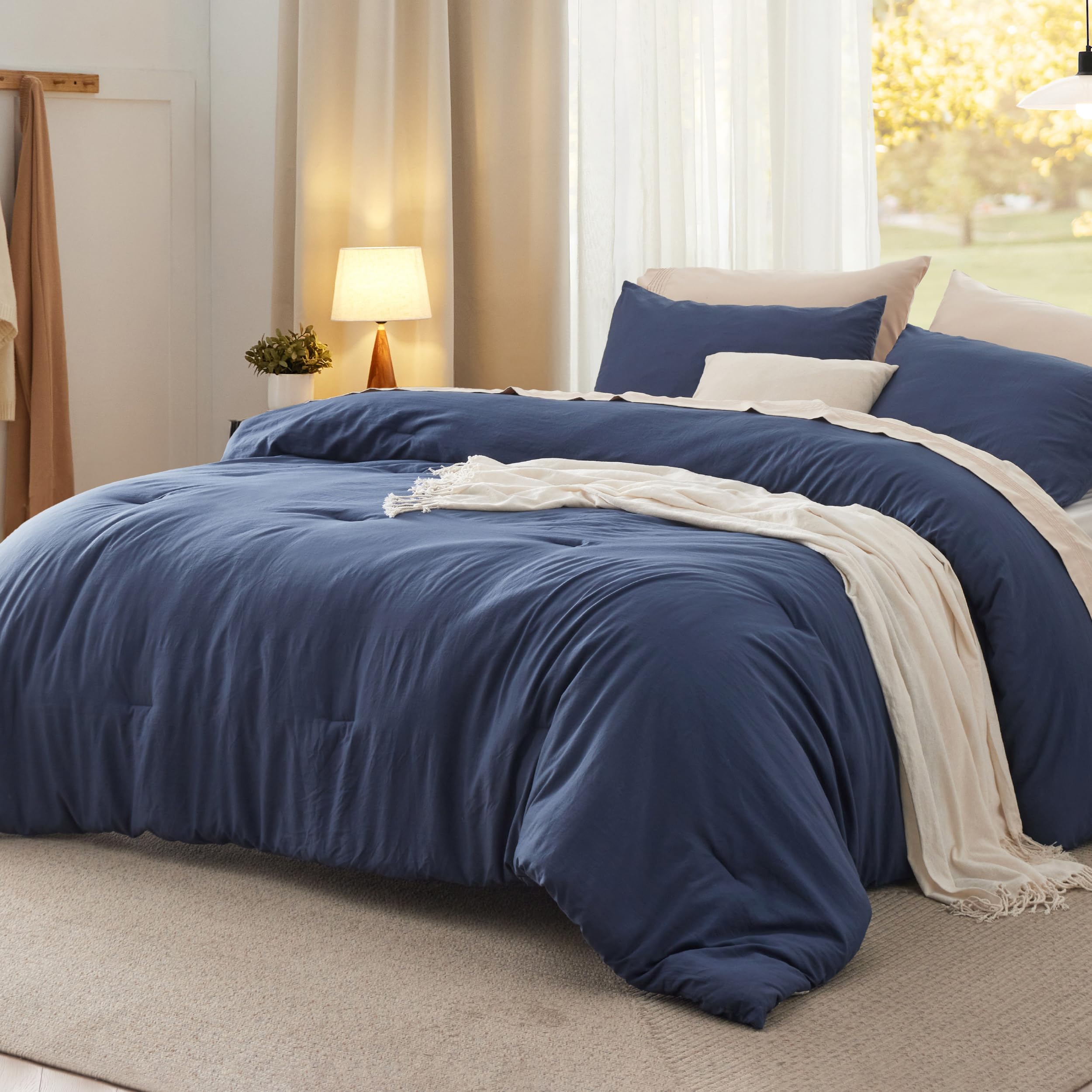 Bedsure King Comforter Set, Beige Soft Prewashed Bedding for All Seasons, 3 Pieces GentleSoft™ Bed Set, 1 Lightweight Comforter (104"x90") and 2 Pillowcases (20"x36")