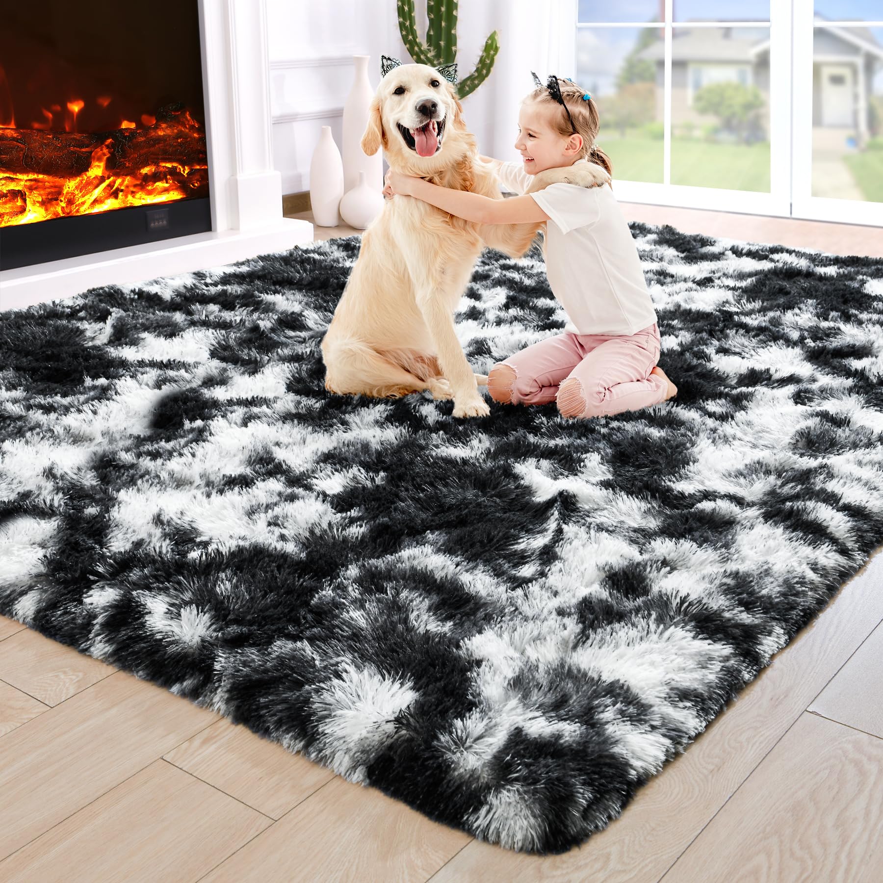 8x10 Extra Large Green Area Rug for Living Room Bedroom Dining Room, Fluffy Shag Soft Plush Furry Carpet Solid Color, Non-Slip Indoor Floor Mat for Kids Home Decor