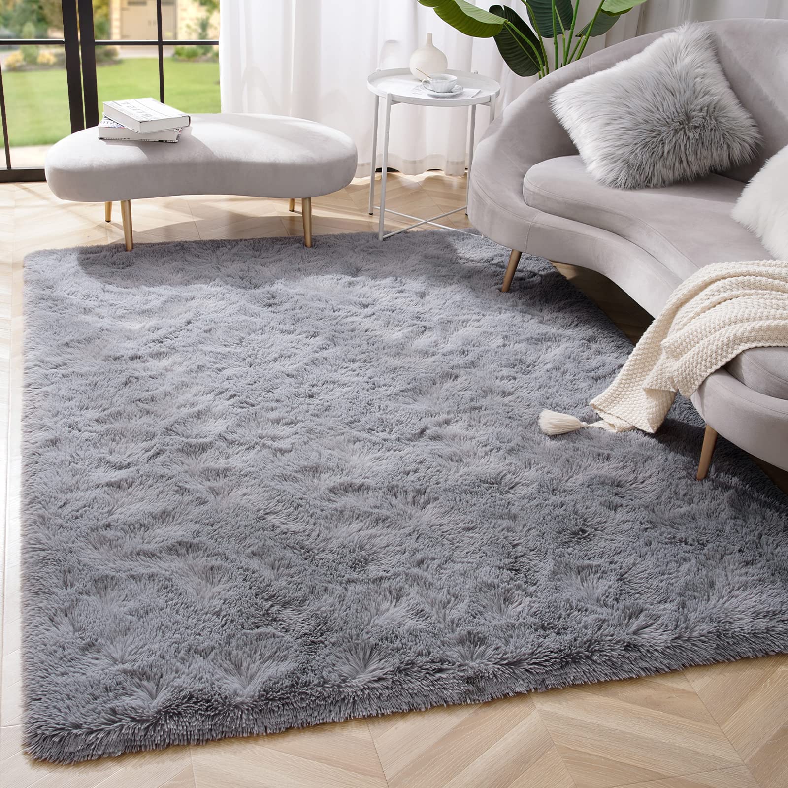 Amearea Yellow 6×9ft Soft Shag Rug, Non-slip Fluffy Carpet for Bedroom, Living Room & Nursery