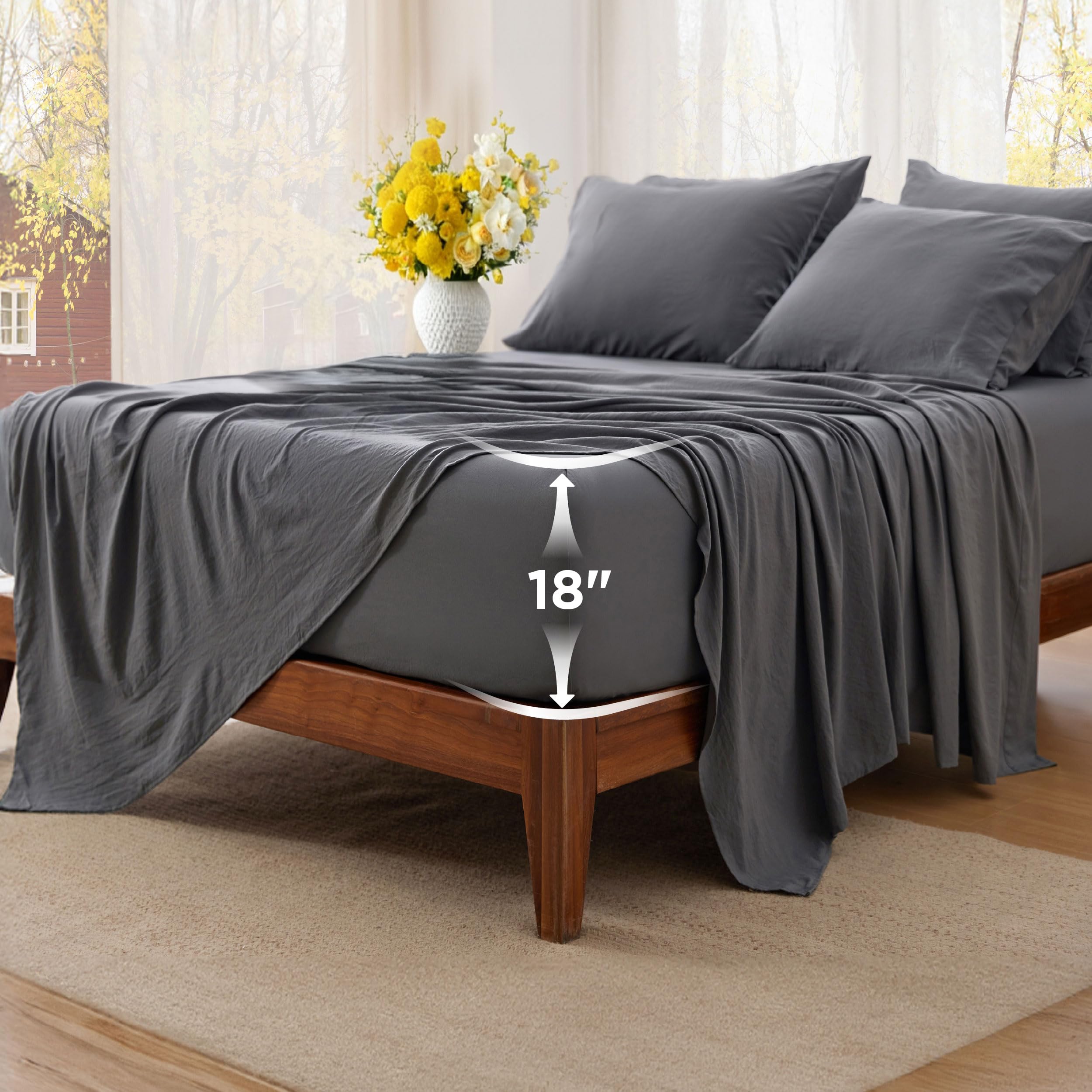 Bedsure Deep Pocket King Sheet Set - 6 Piece, Prewashed Ultra-Soft King Size Sheets Set, Fits Mattresses Up to 18 Inches Thick, Breathable & Secure Fit, Hotel Luxury Bedding, Linen