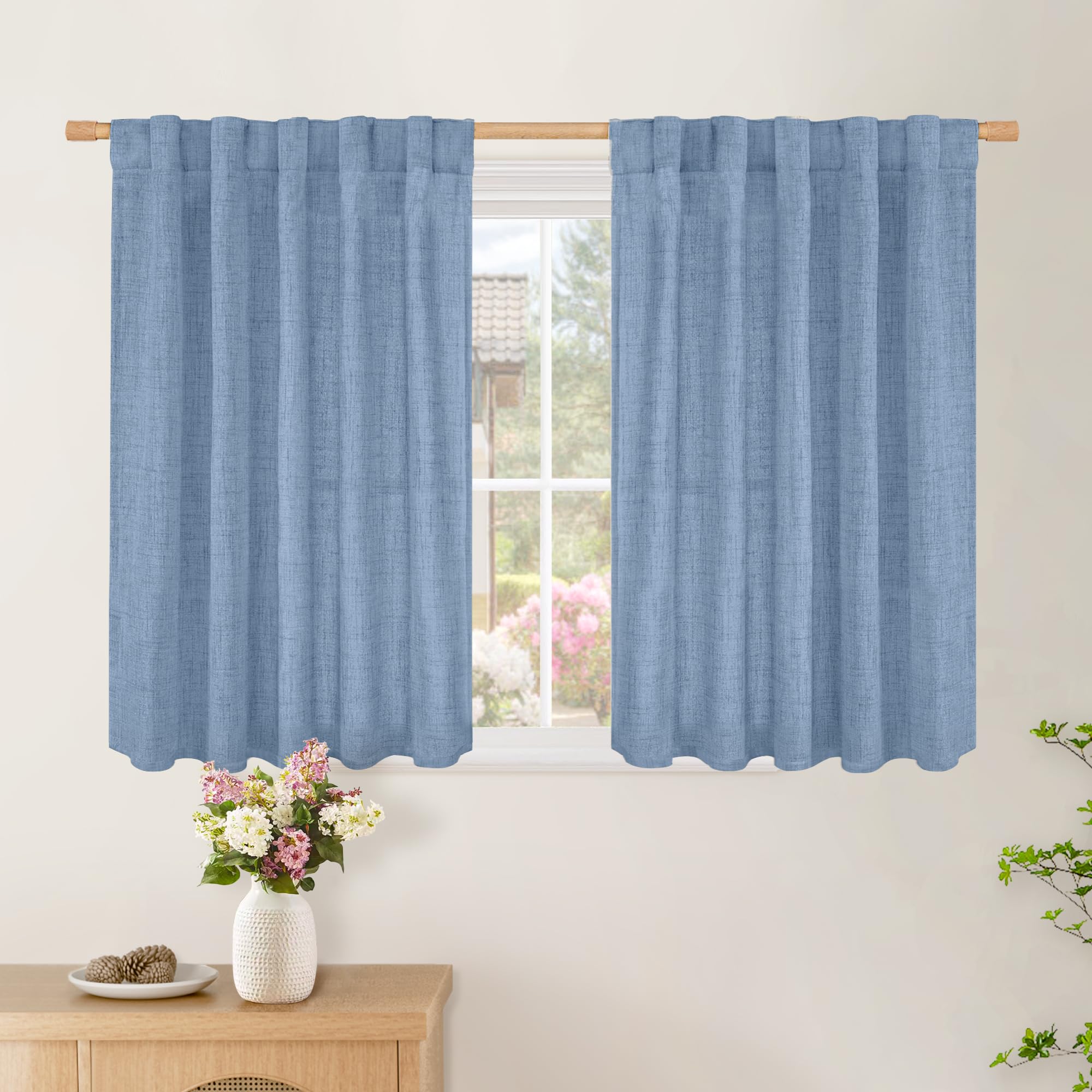 BGment Long 102 Inch Length Linen Curtains for Living Room, Natural Rod Pocket Textured Burlap Drapes Rustic Country Light Filtering for Bedroom Semi Sheer Back Tab, 2 Panel, 52 Inch Wide Each Panel