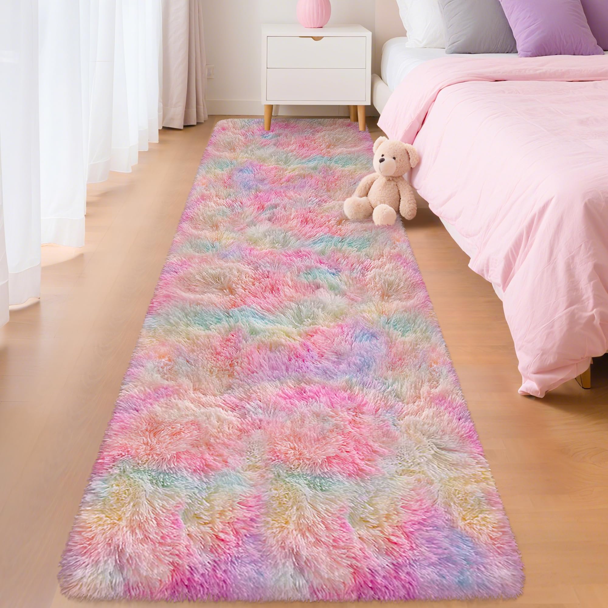 5x8 Ft Light Grey Large Area Rugs for Bedroom,Fluffy Furry Rug Floor Carpets Shaggy Playing Mat for Kids Baby Girls Room Nursery Home Decor Tie Dyed Gray Thick Rugs Fuzzy Home Decor