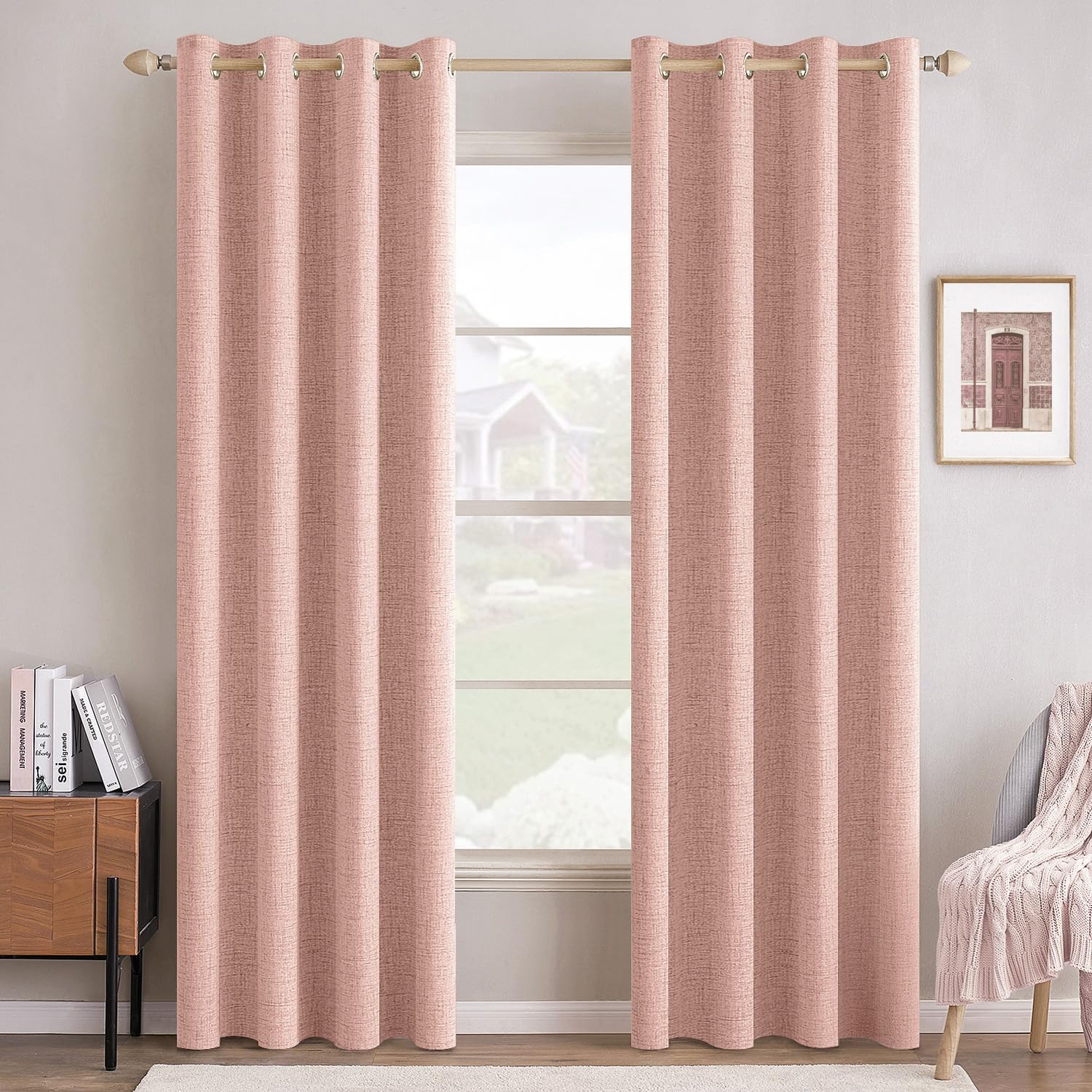 MIULEE 100% Blackout Linen Curtains for Bedroom Thermal Insulated Birch Grommet Room Darkening Curtains & Drapes for Living Room Nursery 52 x 96 Inch (2 Panels)