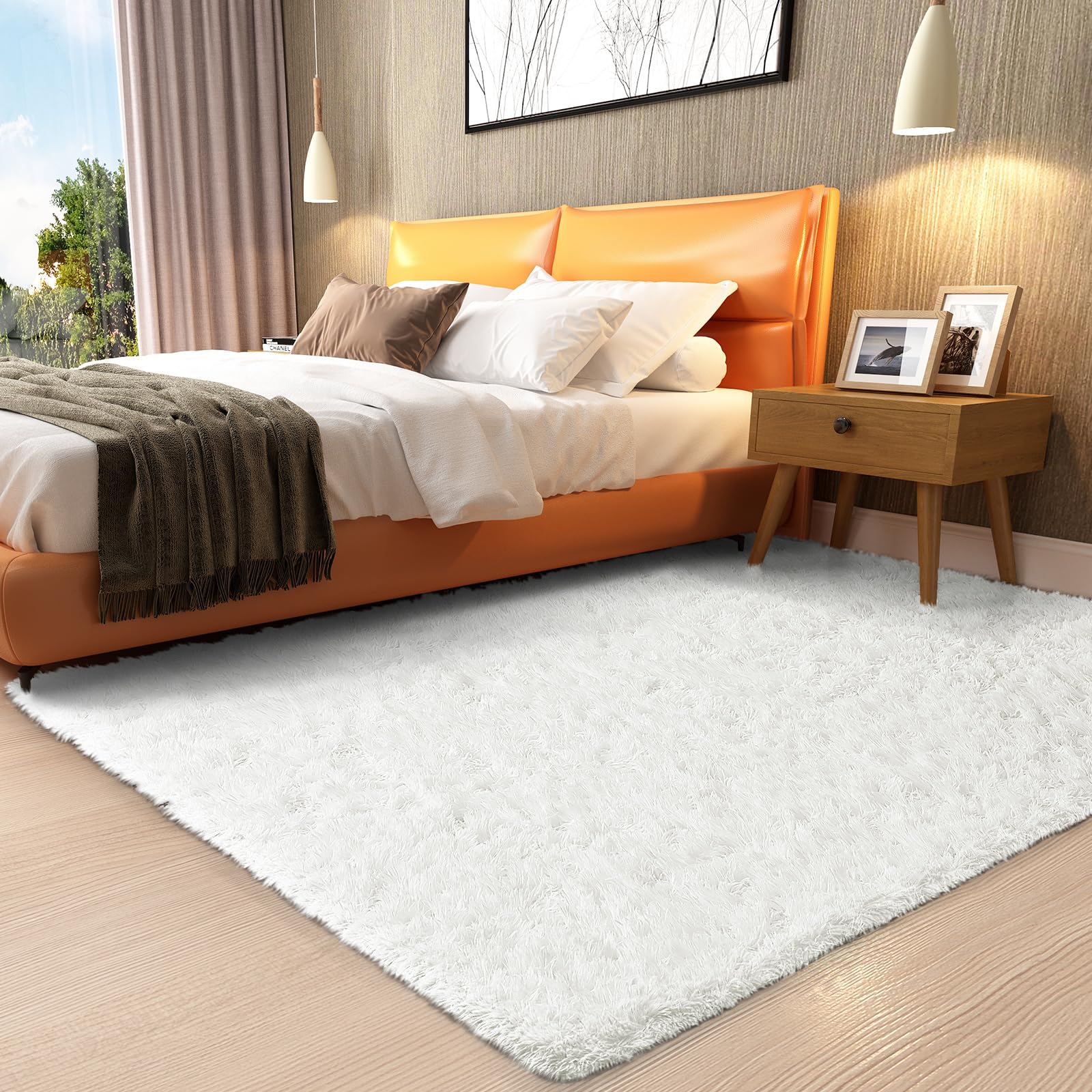 Ophanie Beige Rugs for Living Room Bedroom, 5x8 Fluffy Fuzzy Furry Carpet, Plush Soft Shaggy Bedside Indoor Floor Area Rug for Kids Girls Boys Baby Teen Dorm Nursery Home Decor Aesthetic