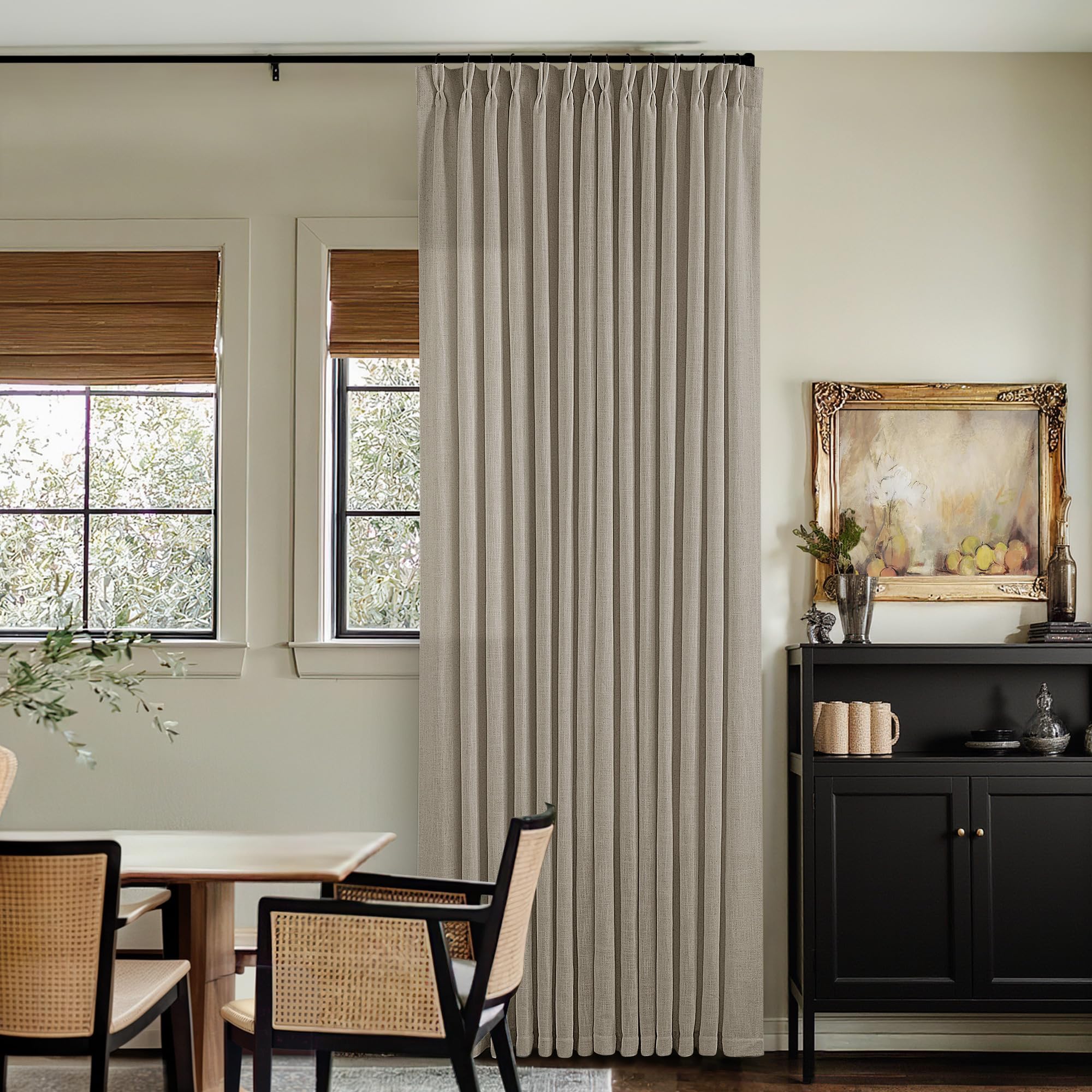 90 Inch Pinch Pleated Linen Curtains 2 Panel Set for Living Room Cream Natural Thick Linen Textured Drapes 90 Inches Long Pinch Pleat Drapes Birch Ivory Semi Sheer Curtain for Dining Bedroom Office
