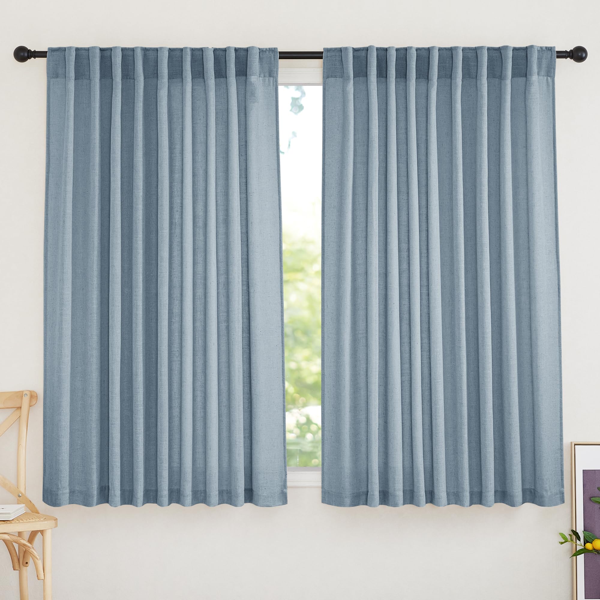 RYB HOME Farmhouse Sheer Curtains 108 inch Length, Semi Sheer Curtain & Drapes Large Window Dressing Lights & Winds Filter for Bedroom Home Office Living Room, Linen, W 70 x L 108 inch Long, 1 Pair