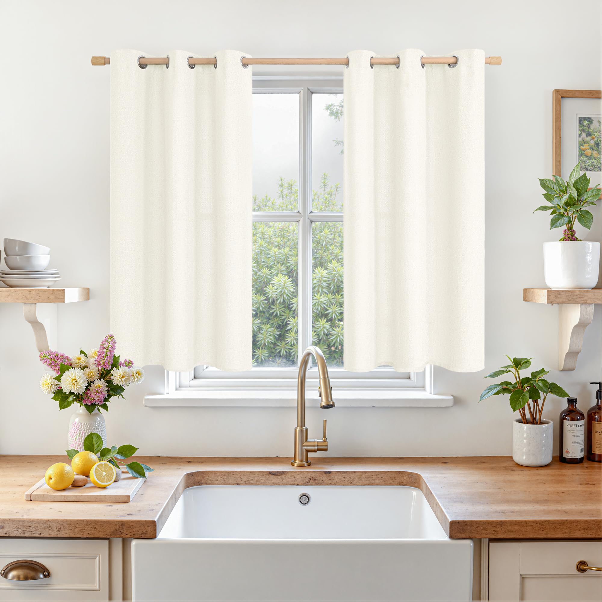 LAMIT Natural Beige Linen Curtains for Bedroom, 84 inches Grommet Thermal Insulated Thick Burlap Farmhouse Neutral Curtains Noise Reducing Light Filtering Drapes for Living Room, 2 Panels, W60 x L84