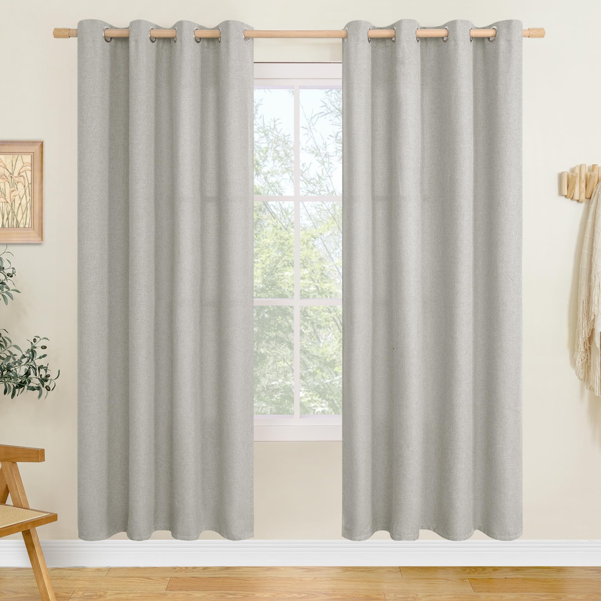 LAMIT Natural Beige Linen Curtains for Bedroom, 84 inches Grommet Thermal Insulated Thick Burlap Farmhouse Neutral Curtains Noise Reducing Light Filtering Drapes for Living Room, 2 Panels, W60 x L84