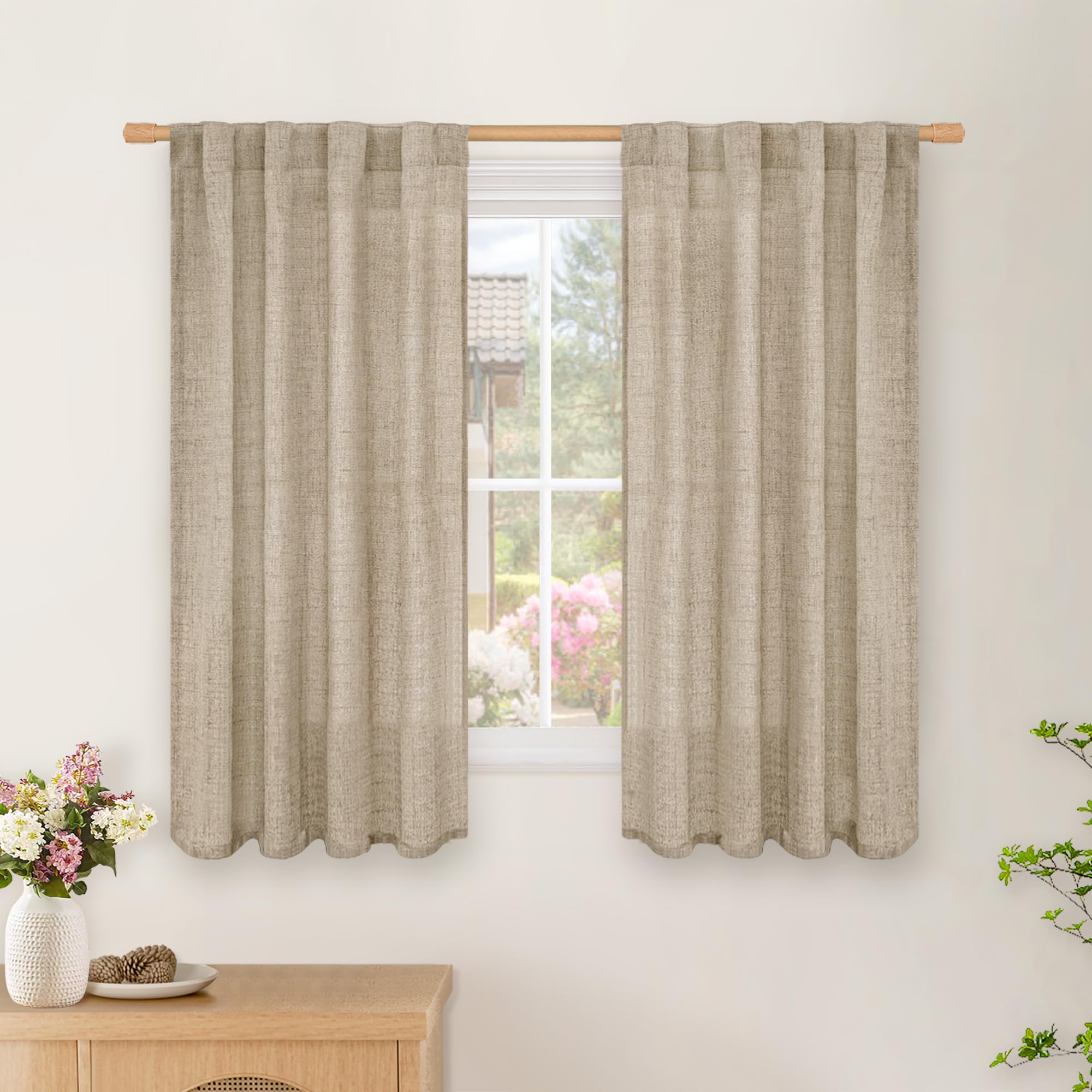 BGment Long 102 Inch Length Linen Curtains for Living Room, Natural Rod Pocket Textured Burlap Drapes Rustic Country Light Filtering for Bedroom Semi Sheer Back Tab, 2 Panel, 52 Inch Wide Each Panel