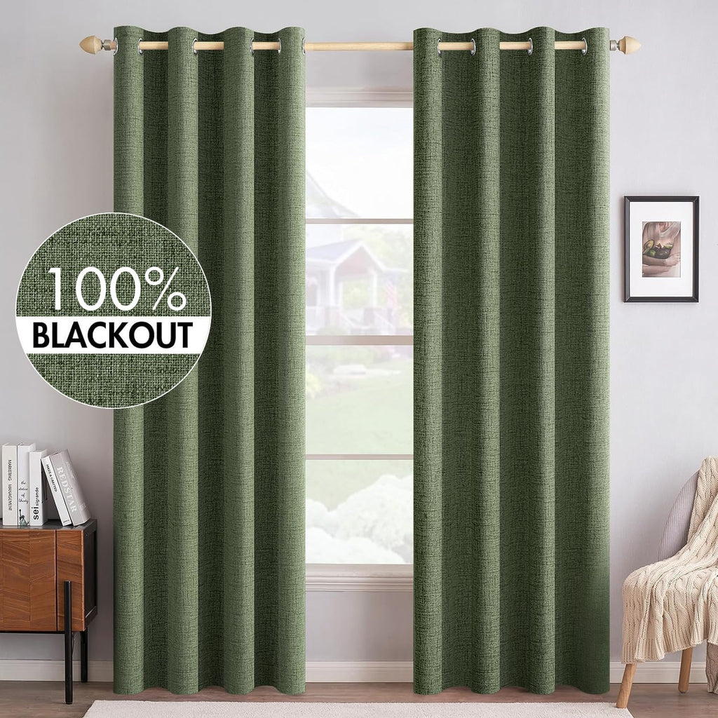 MIULEE 100% Blackout Linen Curtains for Bedroom Thermal Insulated Birch Grommet Room Darkening Curtains & Drapes for Living Room Nursery 52 x 96 Inch (2 Panels)