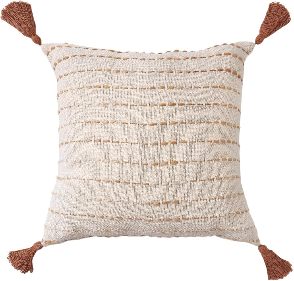 20" White Cotton Pillow with Tassels Edges