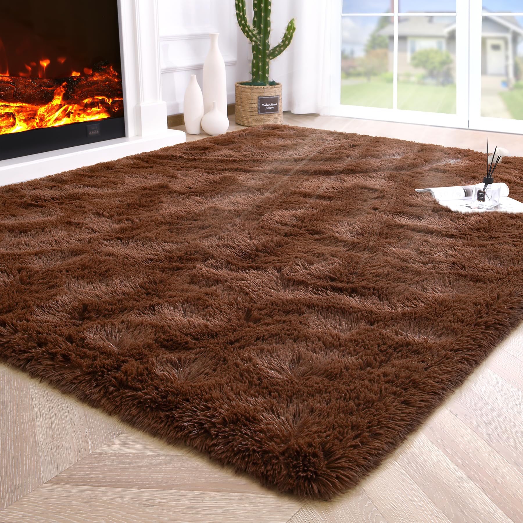 8x10 Extra Large Green Area Rug for Living Room Bedroom Dining Room, Fluffy Shag Soft Plush Furry Carpet Solid Color, Non-Slip Indoor Floor Mat for Kids Home Decor