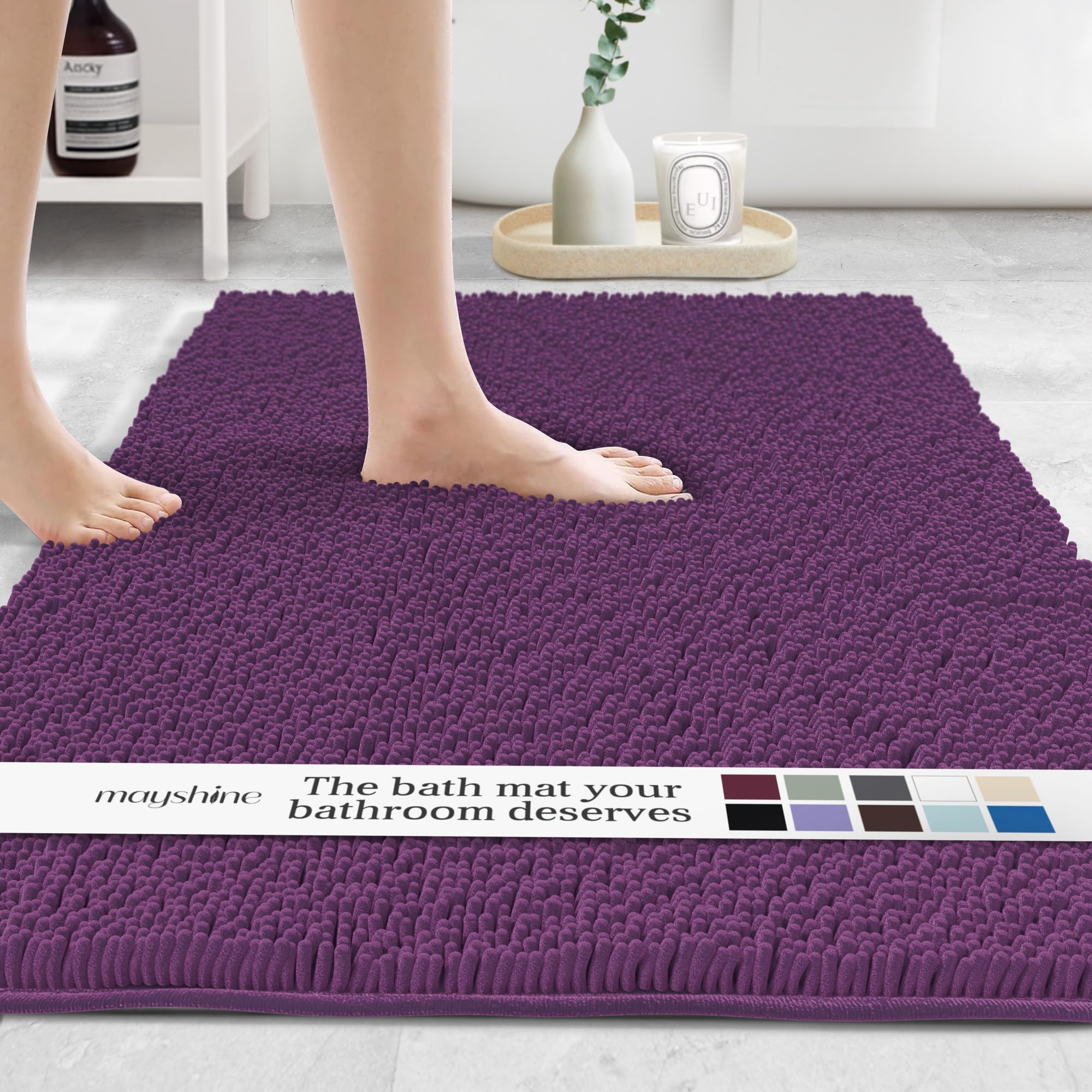 MAYSHINE Plush Shaggy Chenille Bath Mat | Extra Soft, Super Absorbent, Non-Slip Bathroom Rug | Fluffy Microfiber, Area Rug Sets for Bathroom Floor, Kitchen, Living Room | 59"x31" | Beige